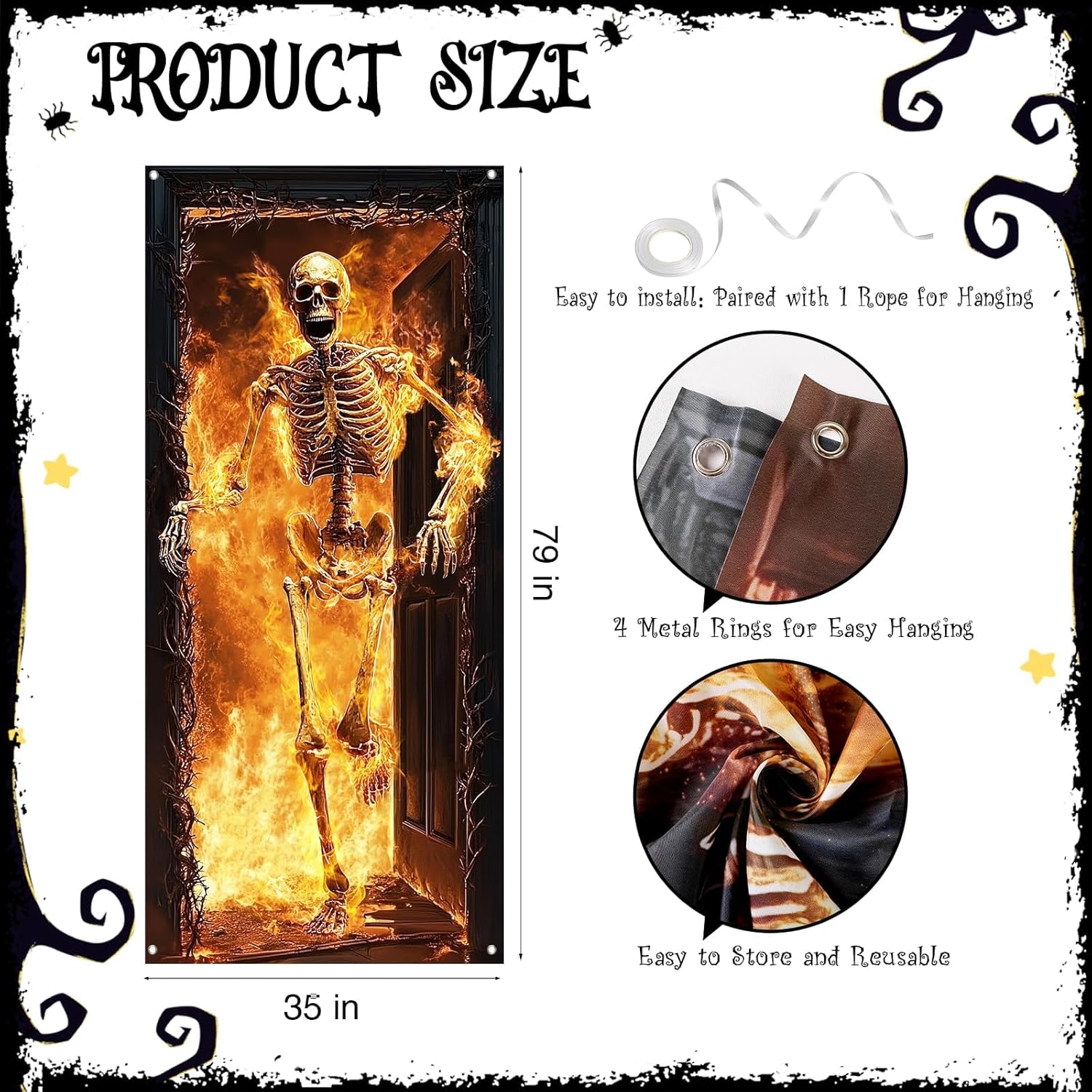 Halloween Skeleton Fire Door Cover Banner