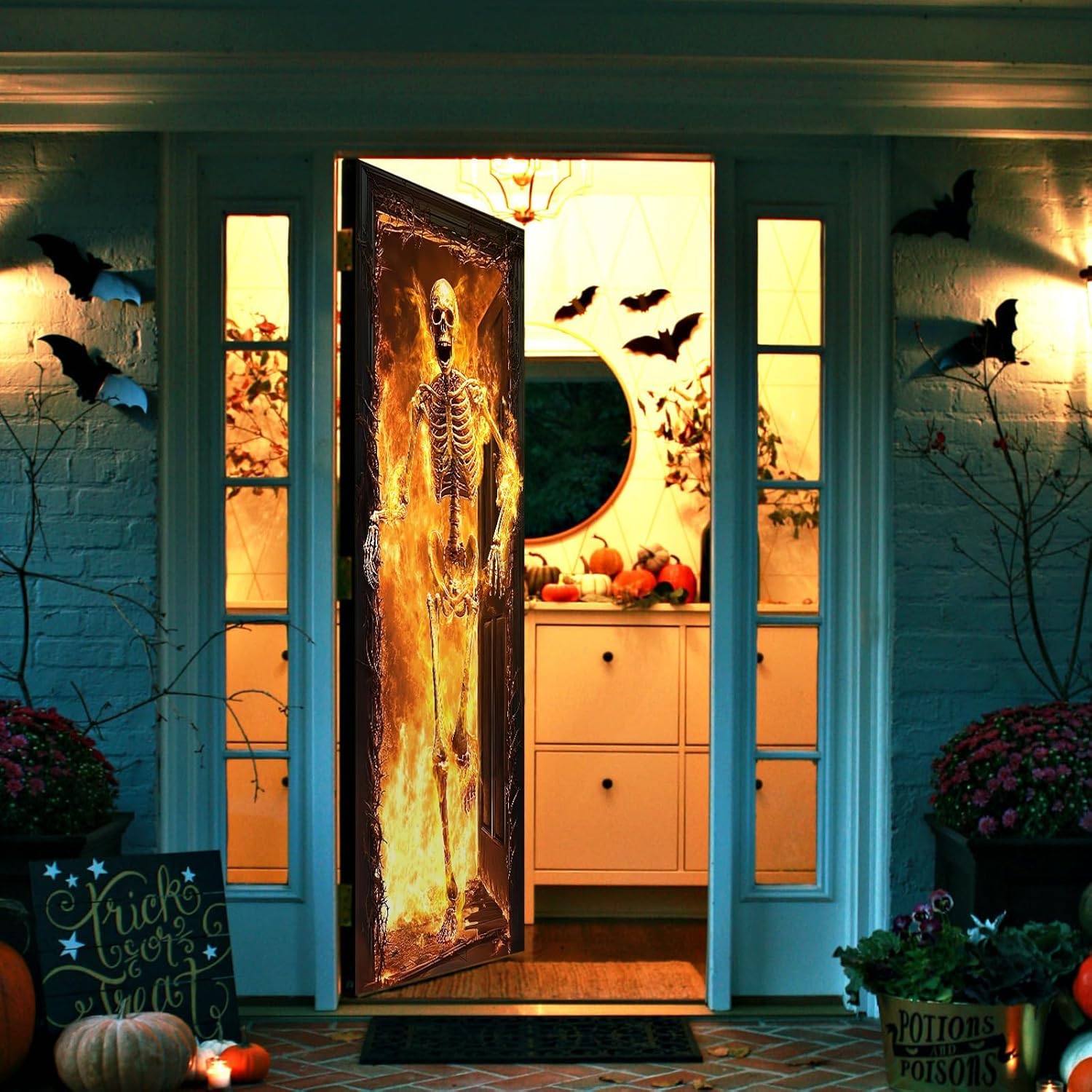 Halloween Skeleton Fire Door Cover Banner