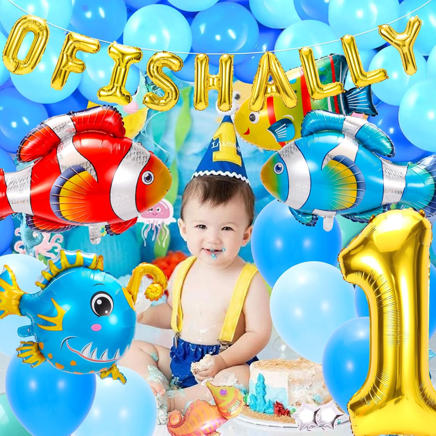 PHOGARY Fish Balloons for 1st Birthday Decorations