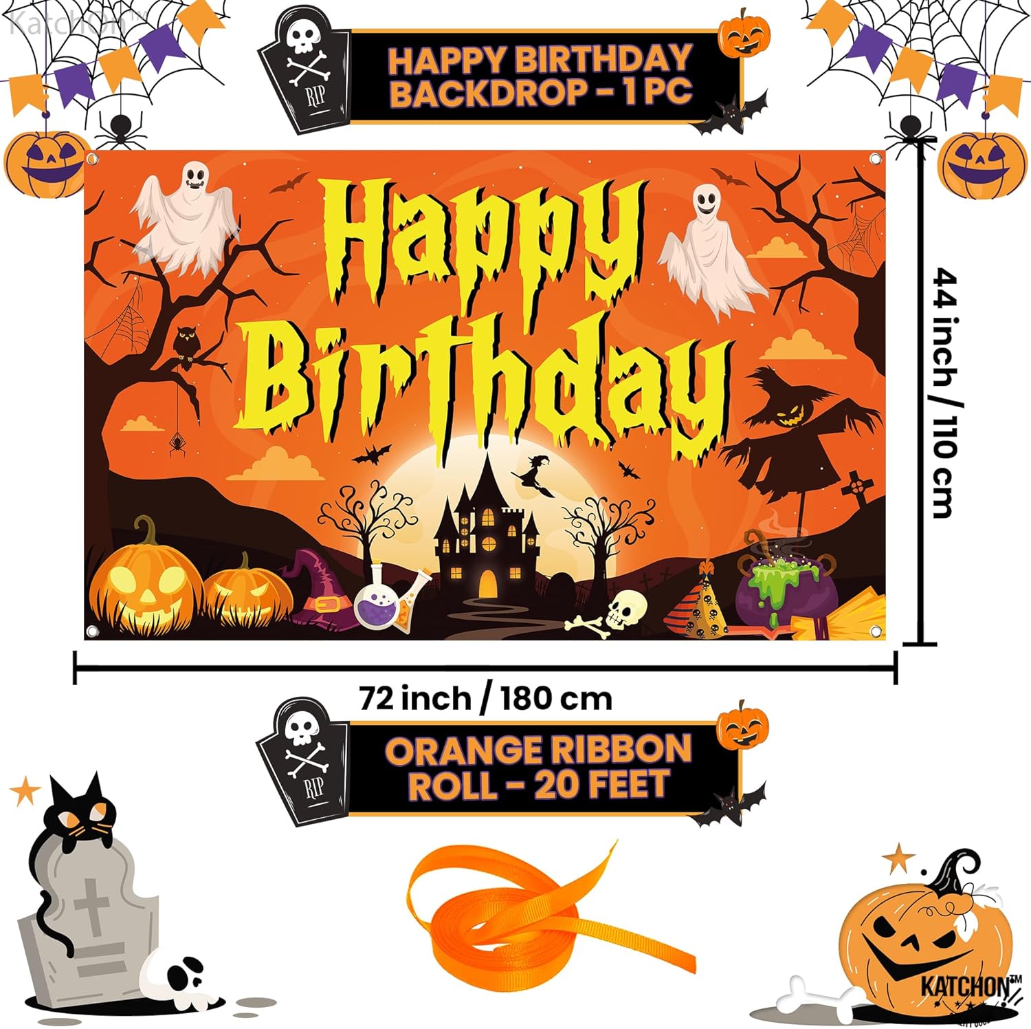 KatchOn Spooky Halloween Happy Birthday Banner - XtraLarge 72x44 Inch