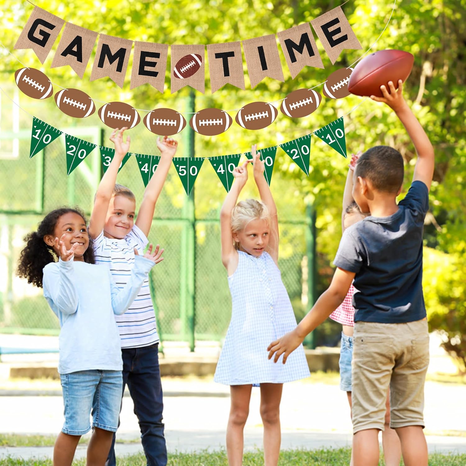 Football Burlap Felt Banners 3pcs Game Time Yard Line Decoration