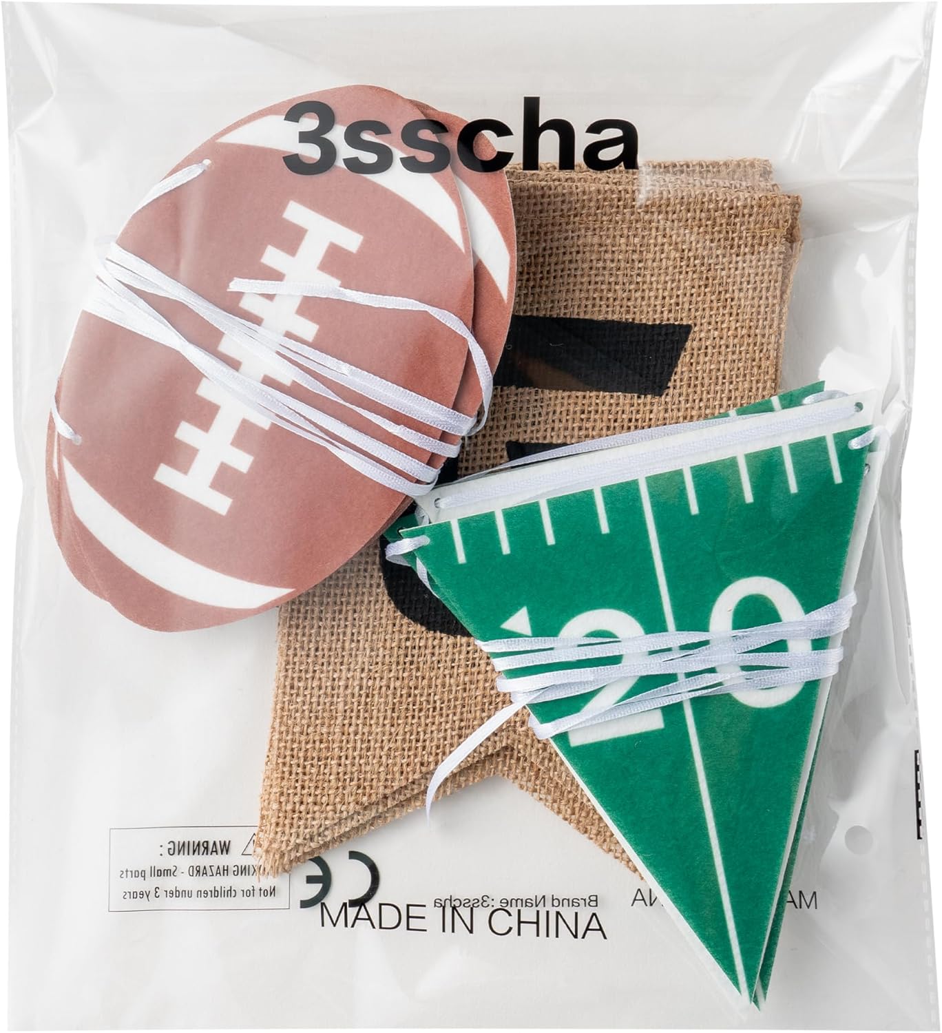 Football Burlap Felt Banners 3pcs Game Time Yard Line Decoration