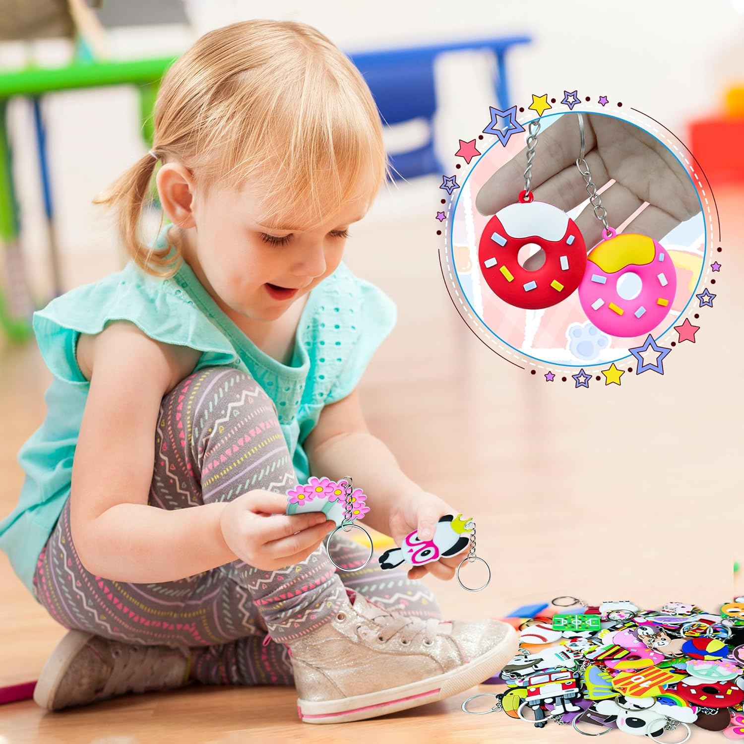 75PCS Cartoon Keychains Bulk for Kids
