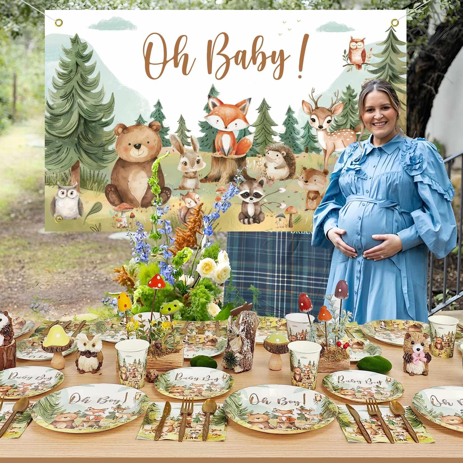Woodland Baby Shower Plate Set 175 Pcs for 25 Guests