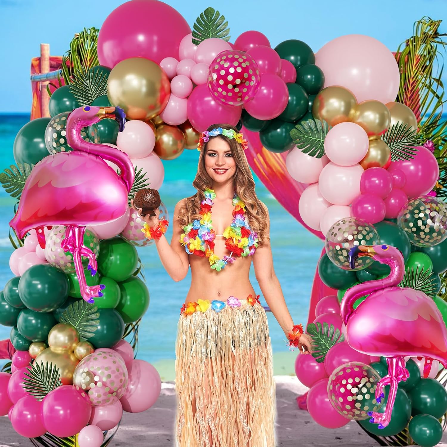 156Pcs Tropical Flamingo Balloon Garland Kit