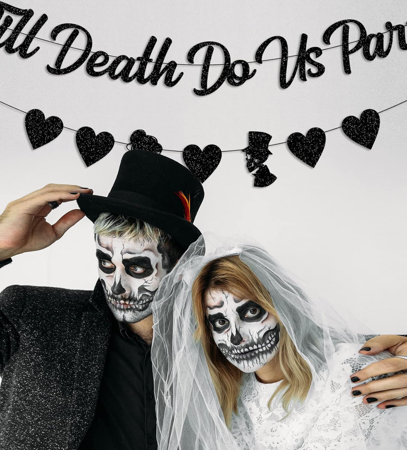 Black Glittery Till Death Do Us Part Halloween Wedding Banner