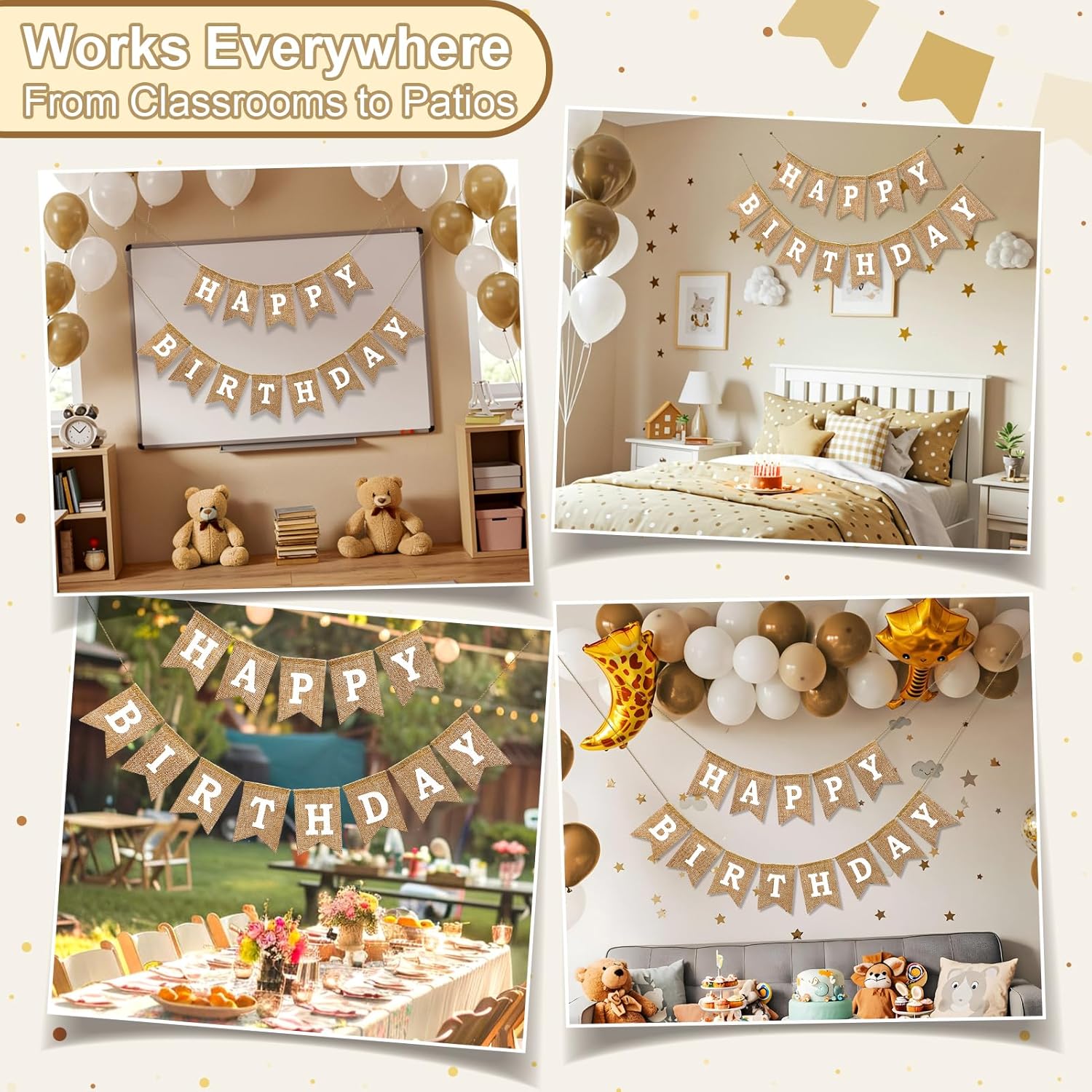 Happy Birthday Banner Pre Strung Burlap 9ft Birthday Decorations