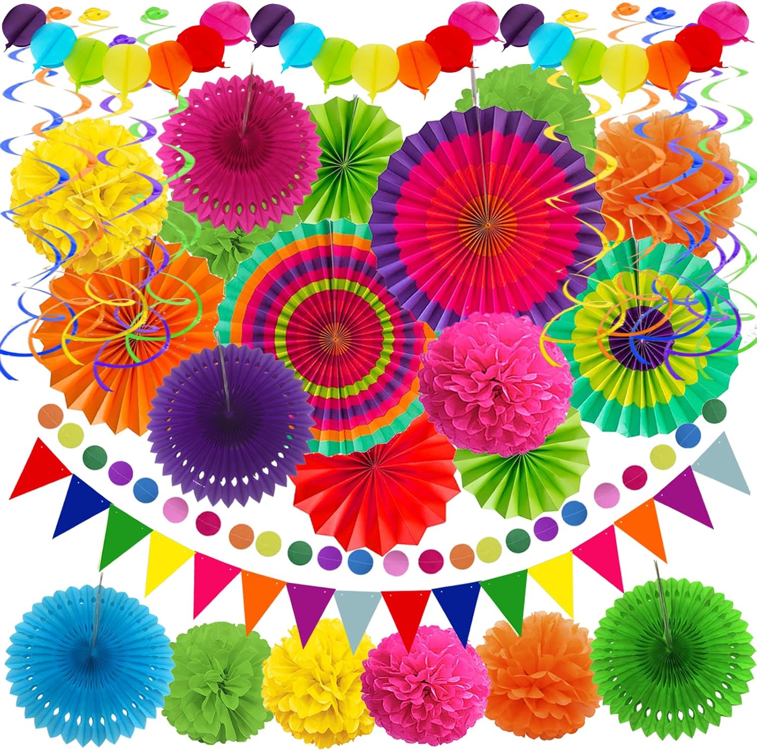 Fiesta Party Decorations Set Multicoloured Fans Pompoms Balloons