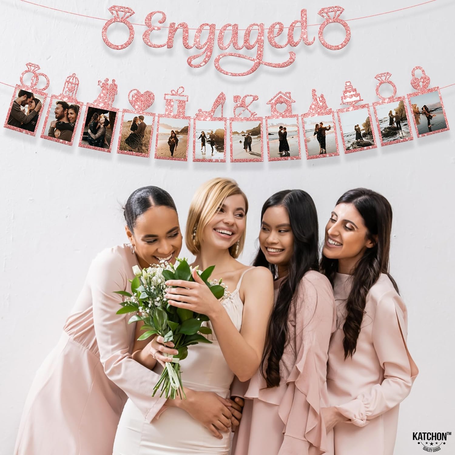 KatchOn Rose Gold Glitter Engagement Banner - 10ft