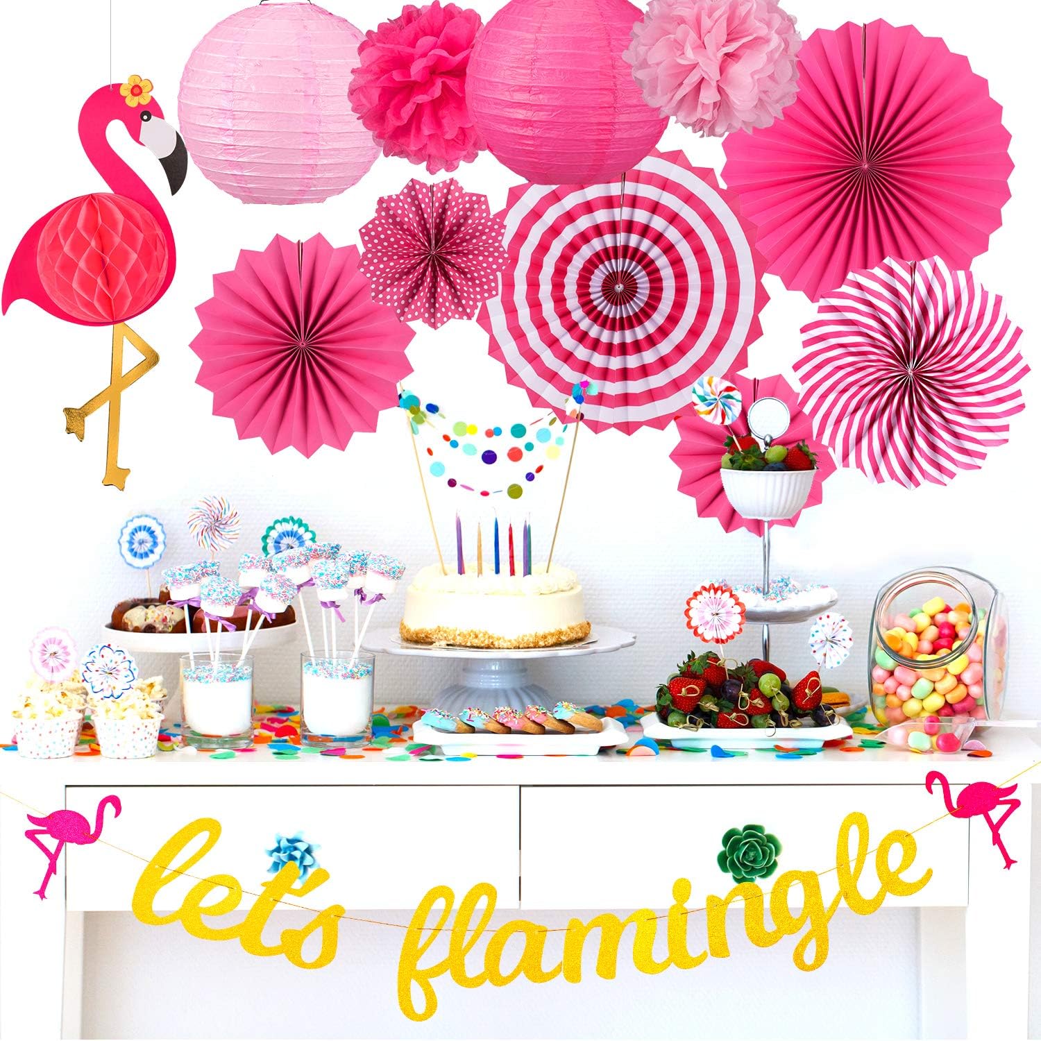 Whaline Flamingo Party Honeycomb Decorations 15Pcs Set