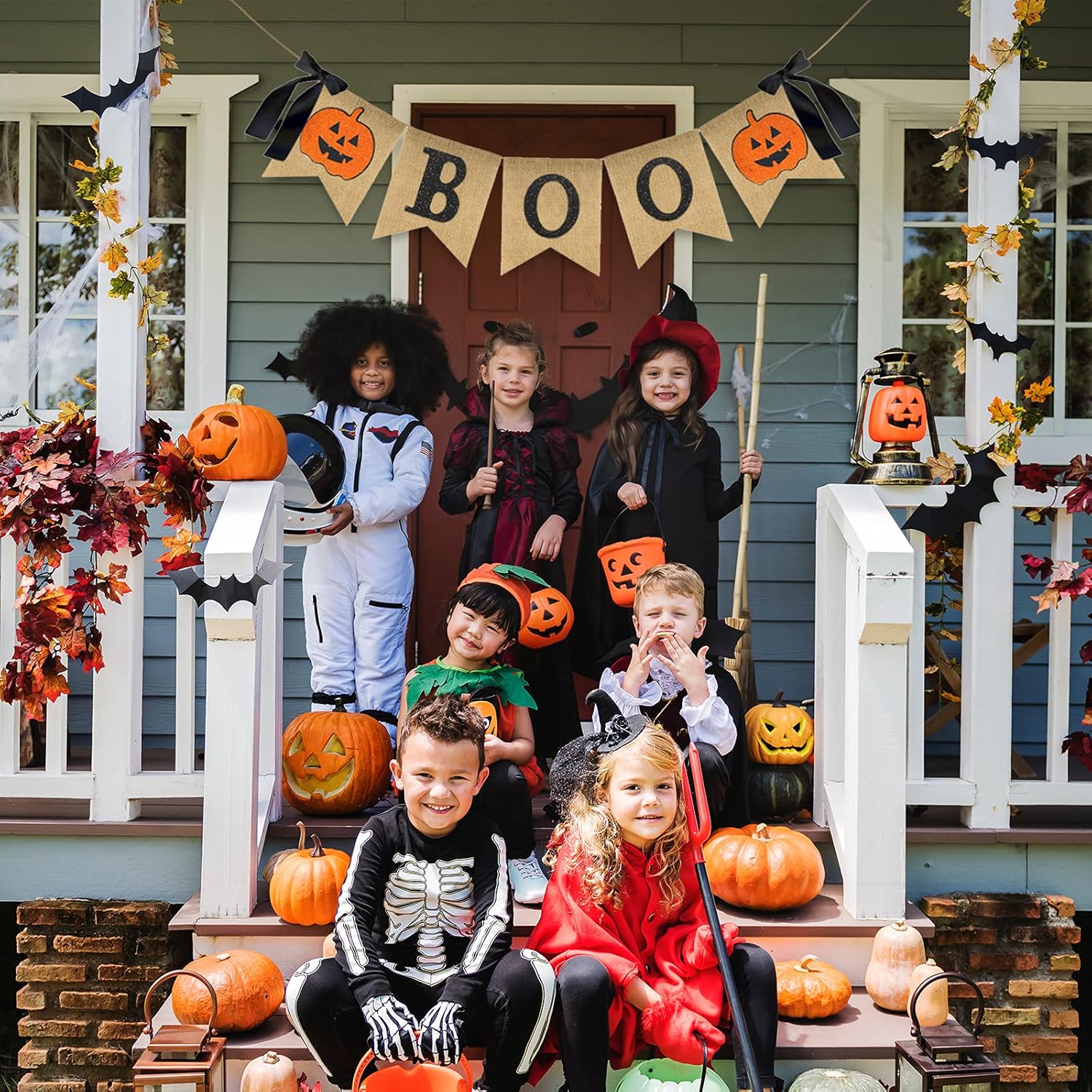 Whaline Halloween Bunting Banner with Glitter Pumpkin and Boo Design