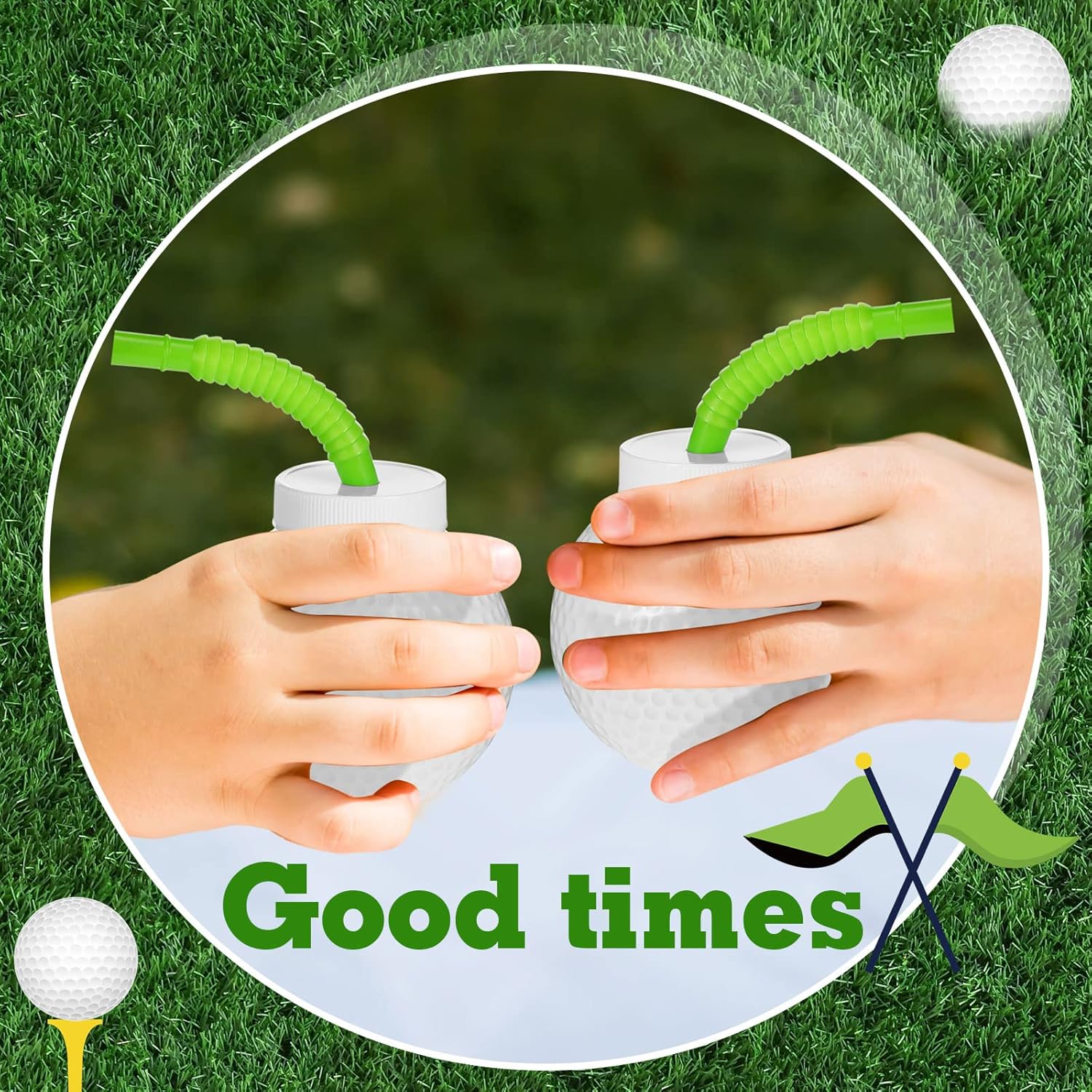 Sawysine 12 Piece Golf Ball Cup Set with Lids and Straws