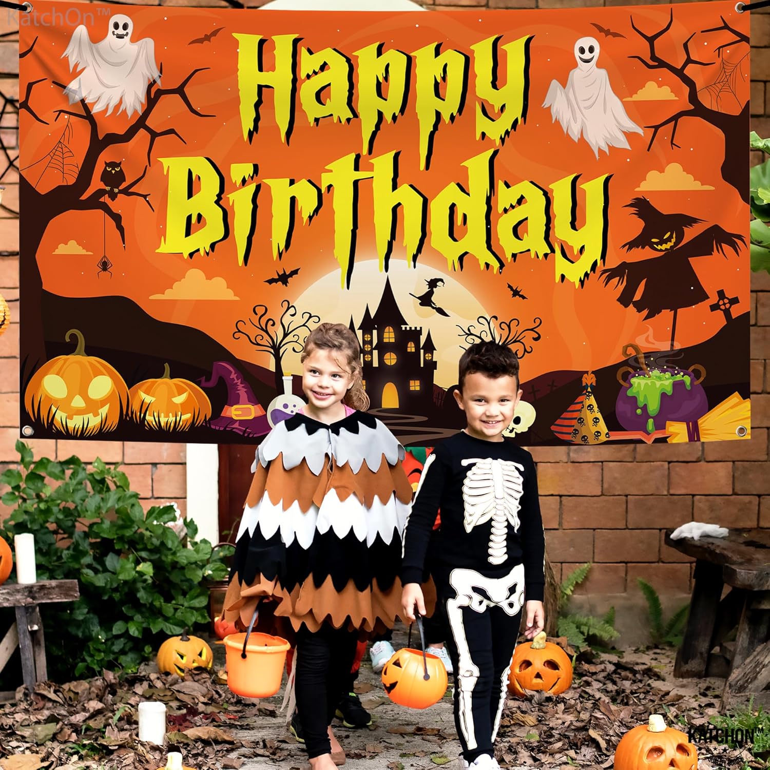 KatchOn Spooky Halloween Happy Birthday Banner - XtraLarge 72x44 Inch