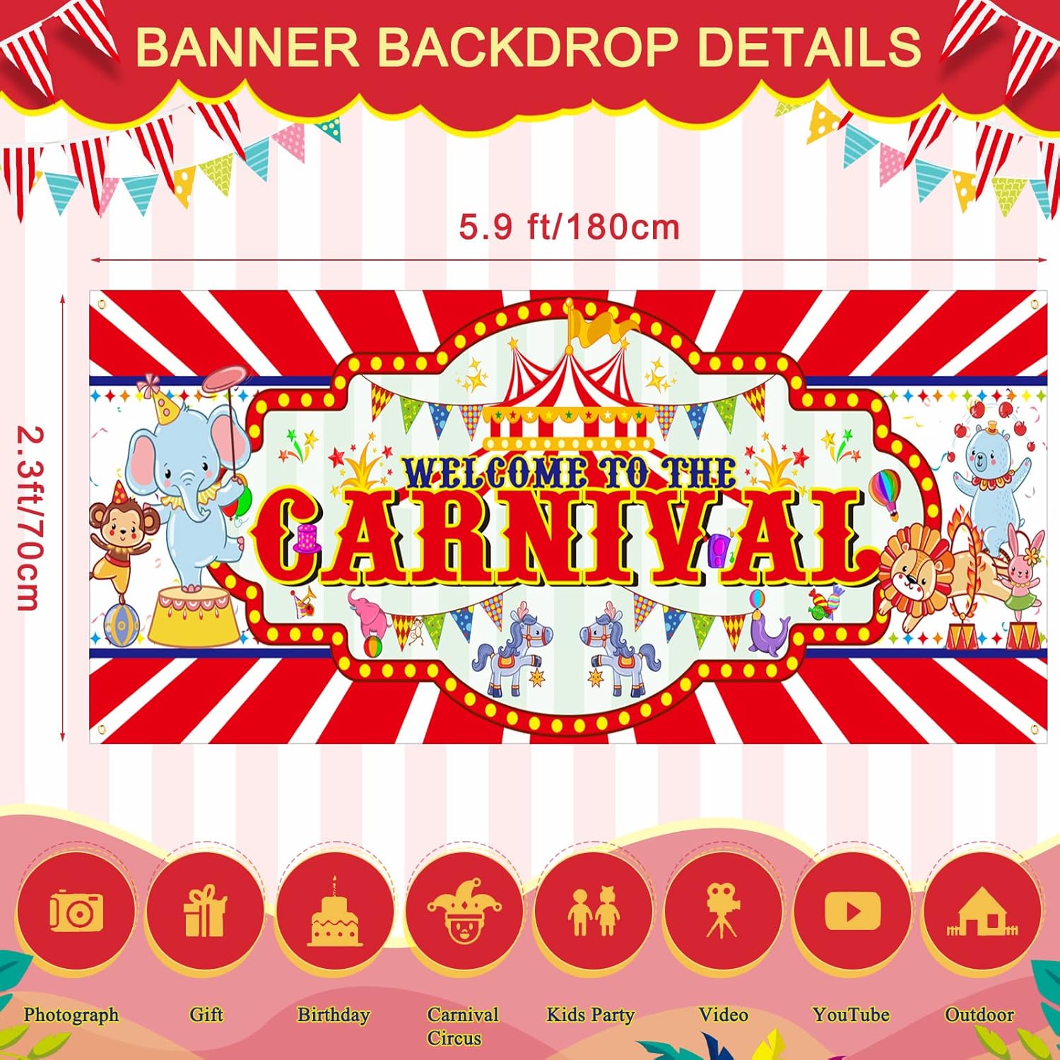 Carnival Party Decoration Set with Elephant and Lion Banners