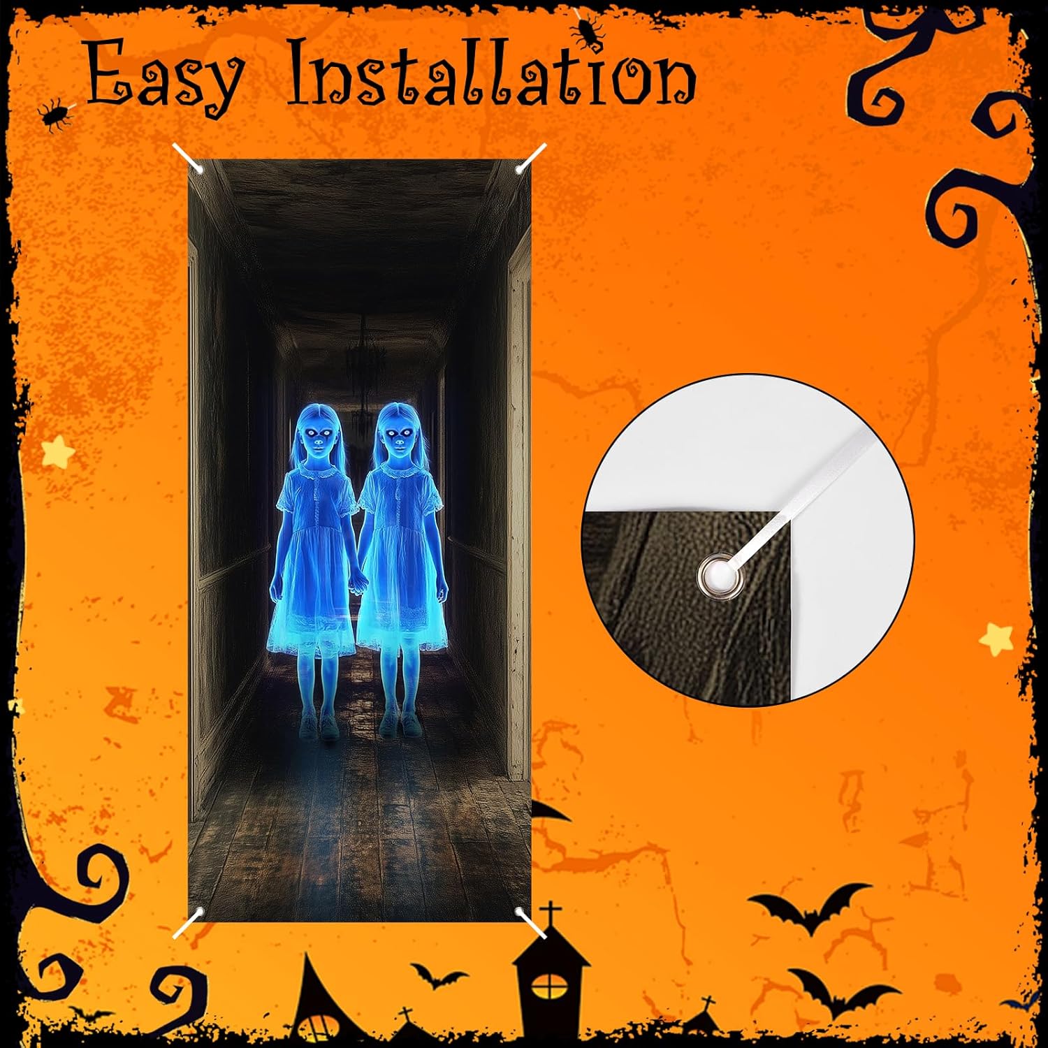 Halloween Door Cover with Rope - Scary Twins 35x78 Inches