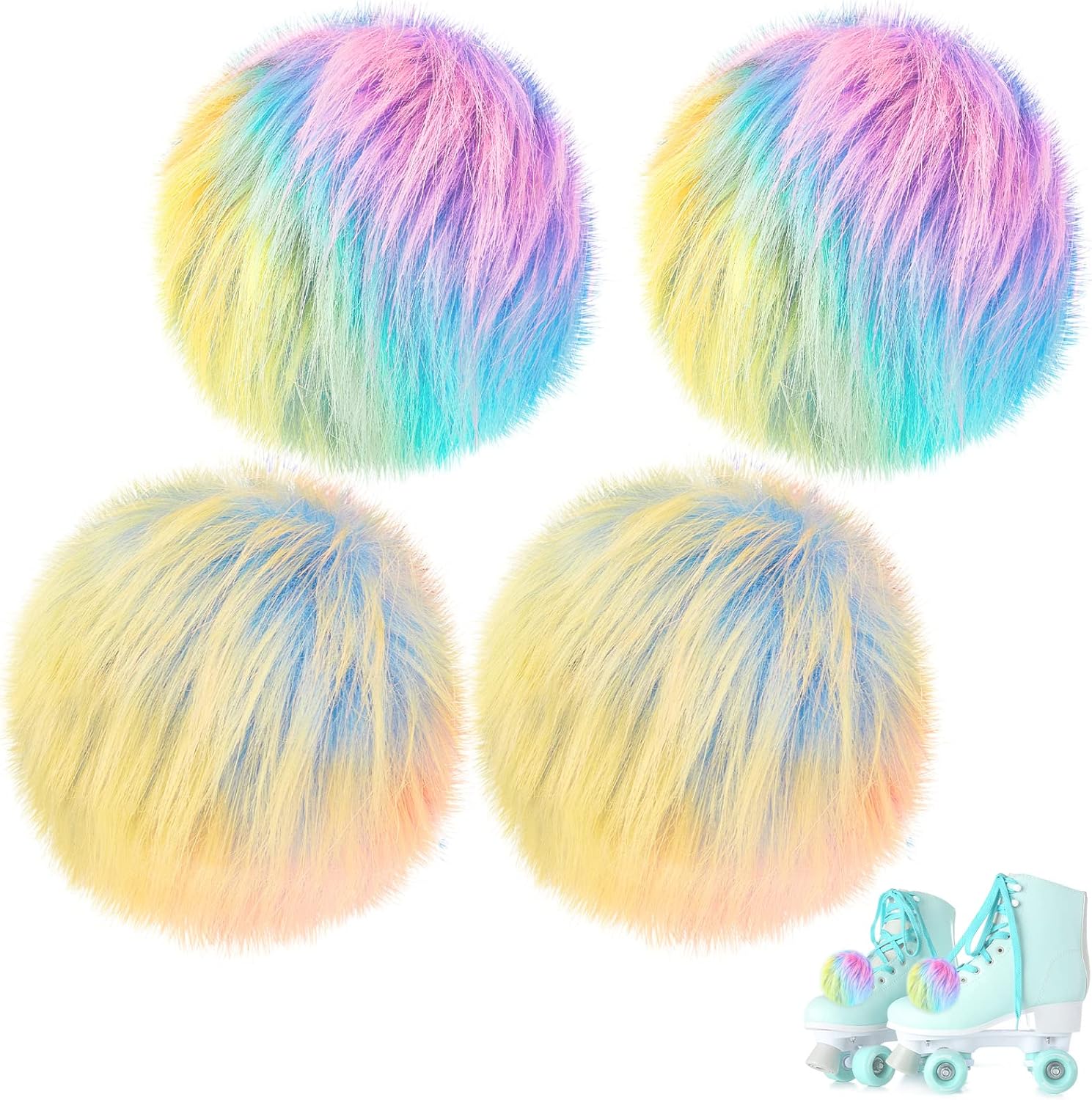 Gejoy 4 Inch Roller Skate Pom Poms with Bells