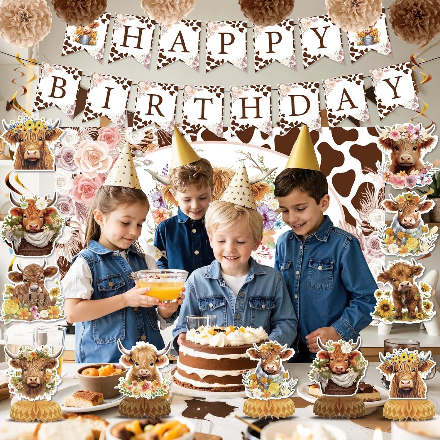 19pcs Highland Cow Party Decorations Set