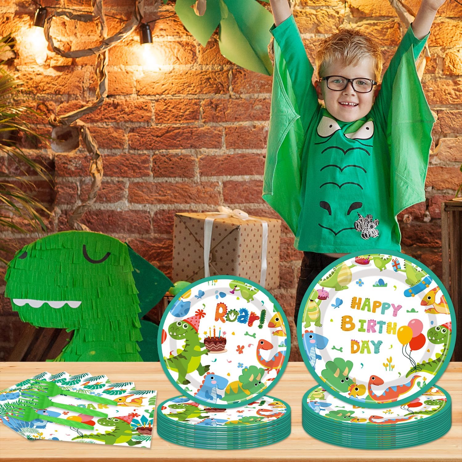 Dinosaur Party Plates Napkins Set for 24 Guests