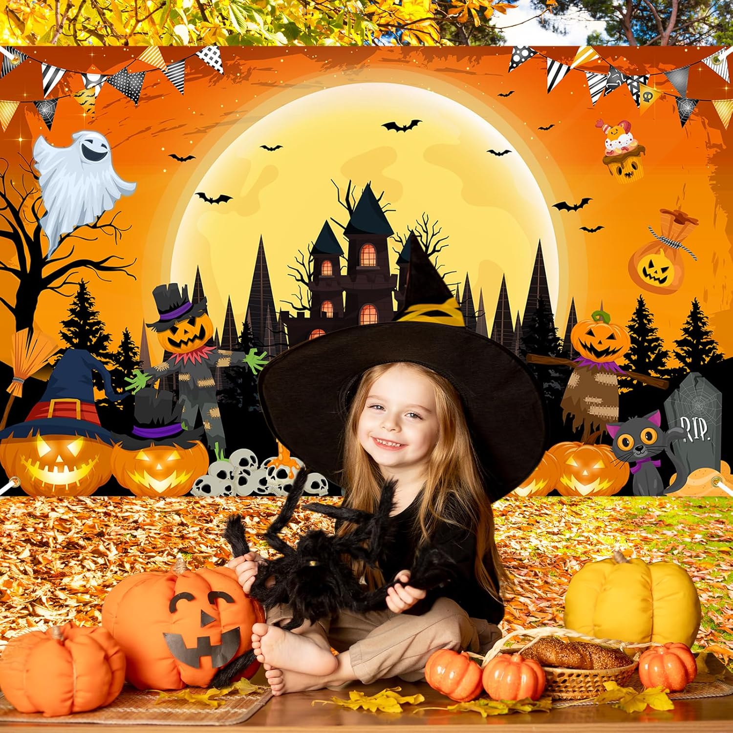 Avezano Happy Halloween Banner 6x36 ft Orange