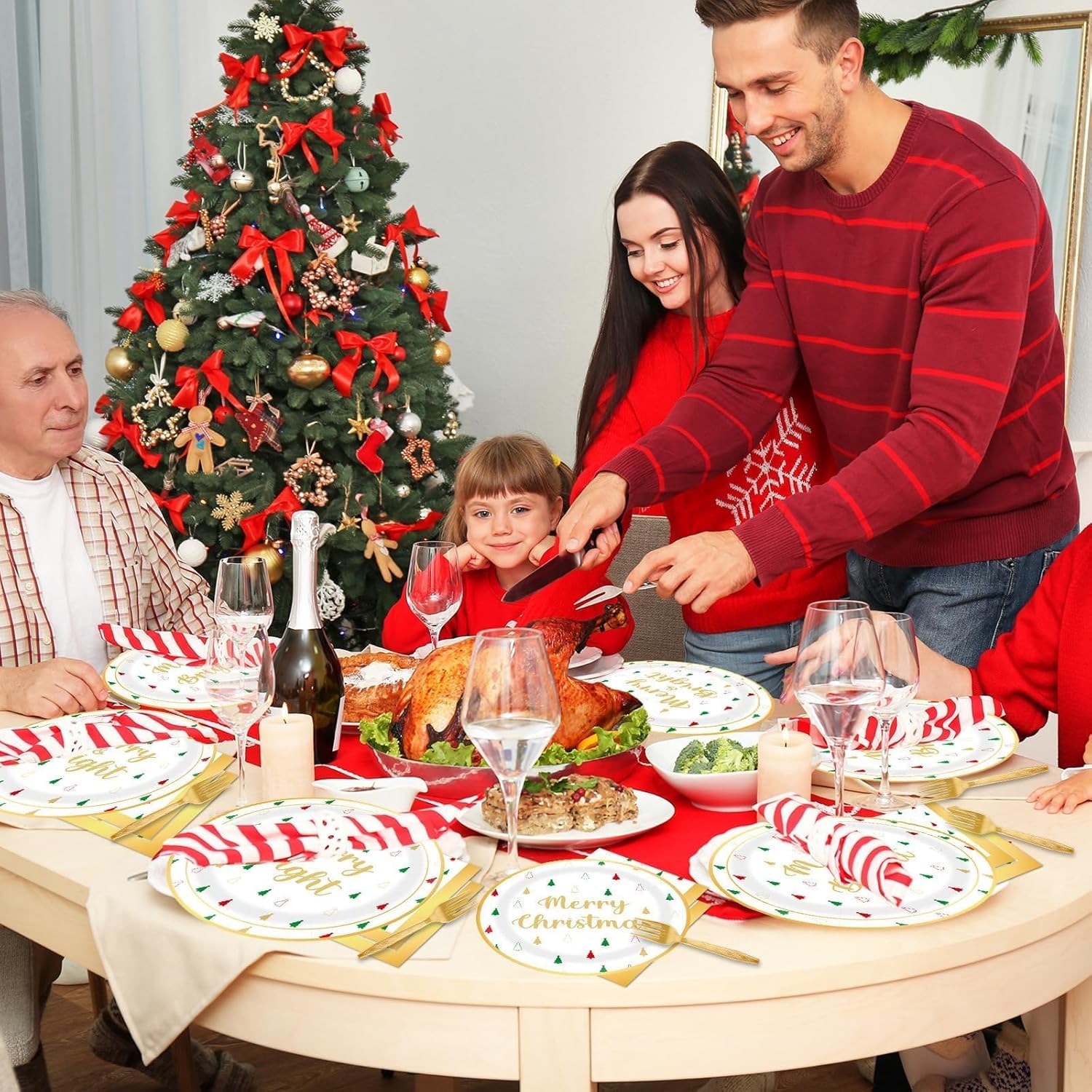 100 Pcs Christmas Party Plates Napkins Decor