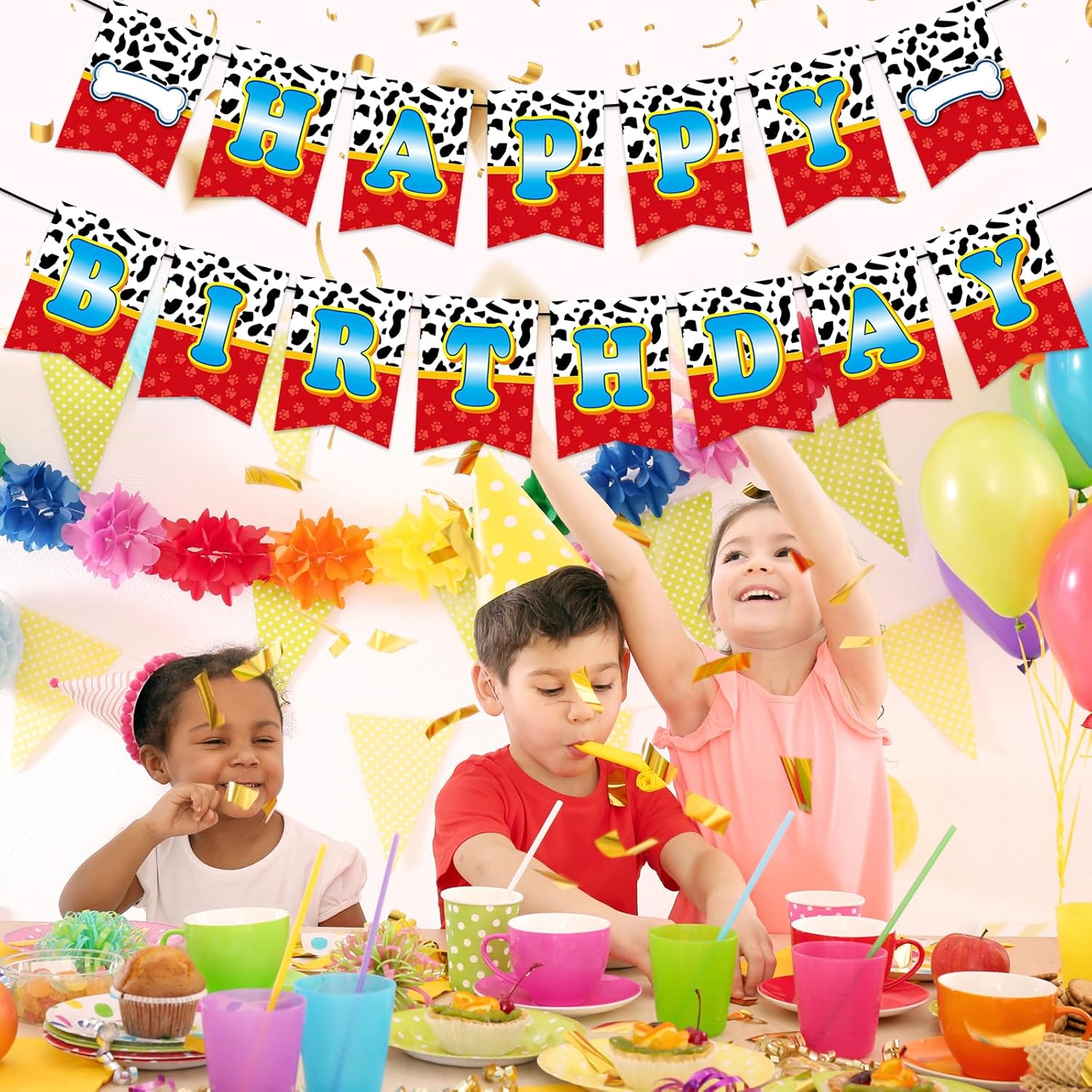 Dog Paw Happy Birthday Banner for Kids and Toddlers