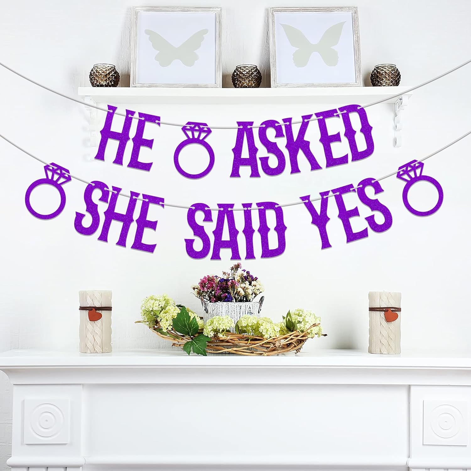 He Asked She Said Yes Banner Purple Glitter