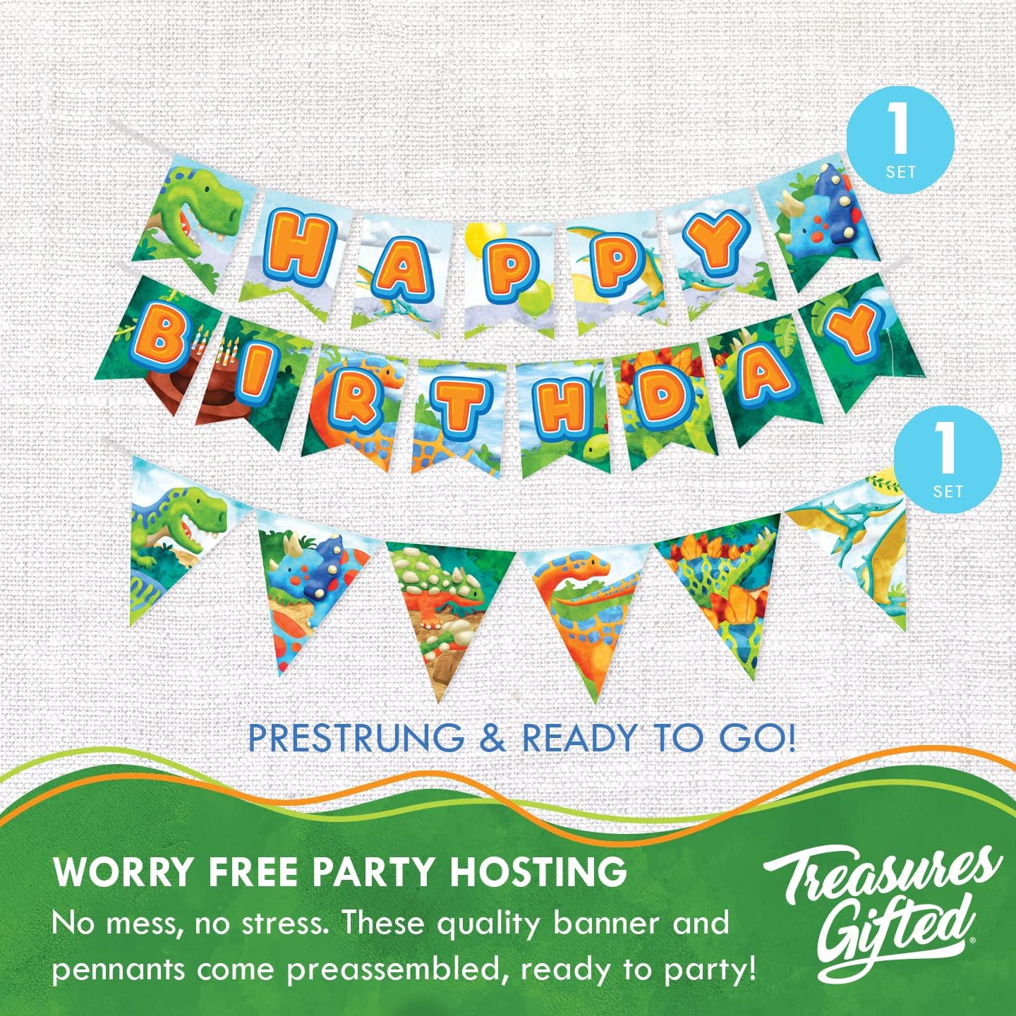 Treasures Gifted Dinosaur Party Decorations Set for 24 Guests