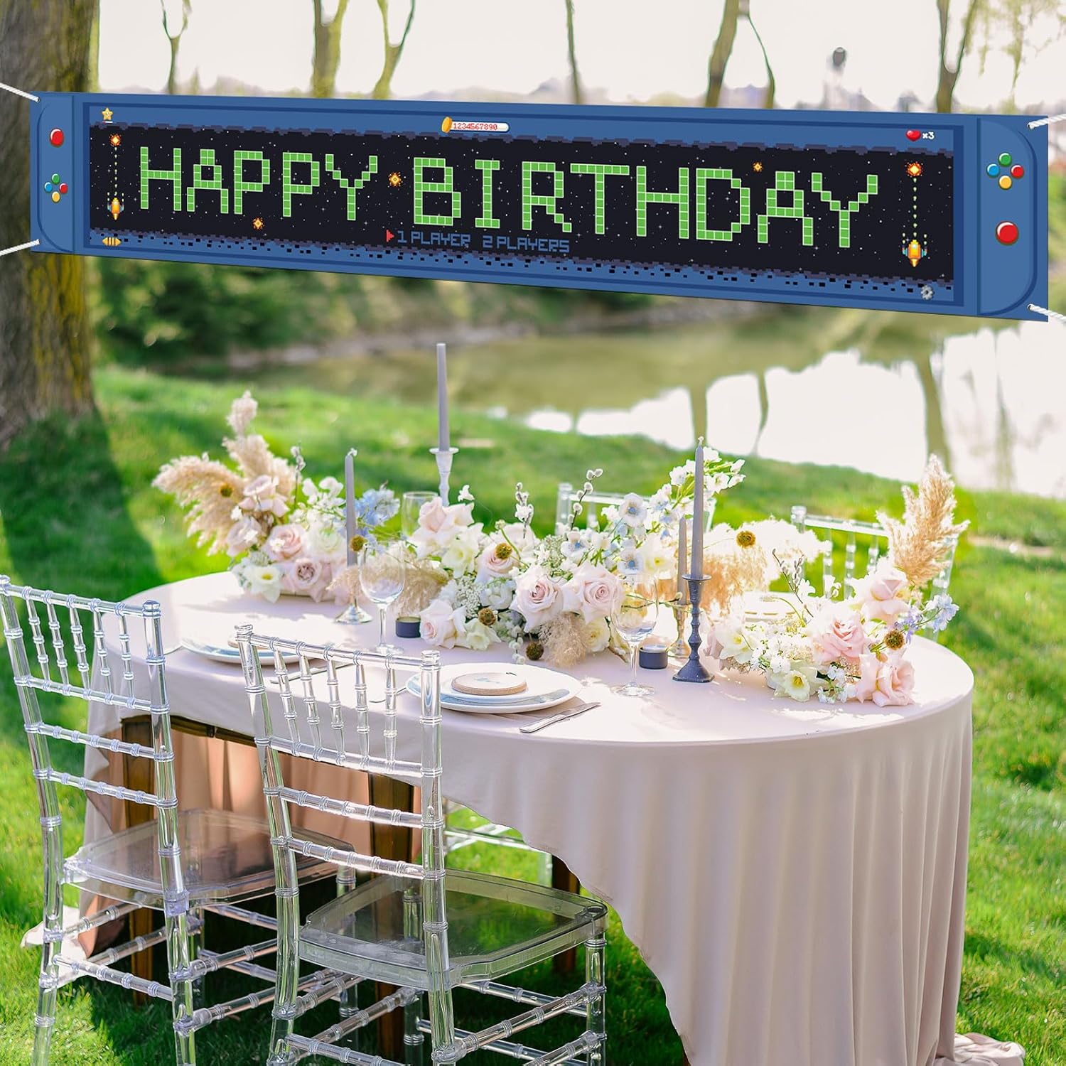 Gaming Birthday Banner 98 x 16 ft for Kids