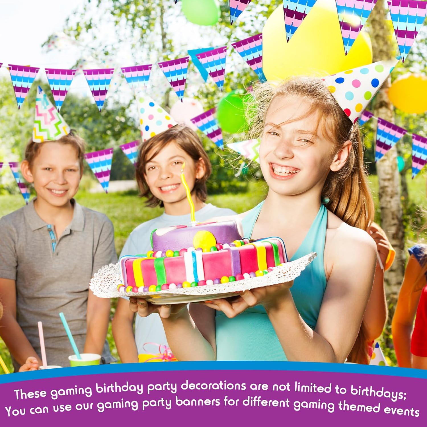 5 Pcs Pre Strung Video Game Birthday Party Banner Decorations