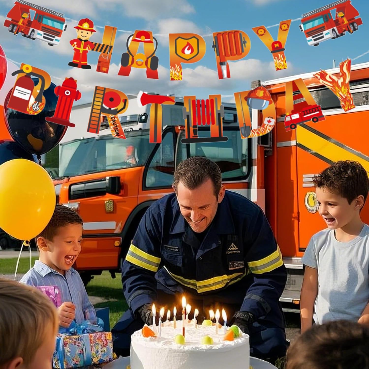Fireman Birthday Banner with Customizable Length