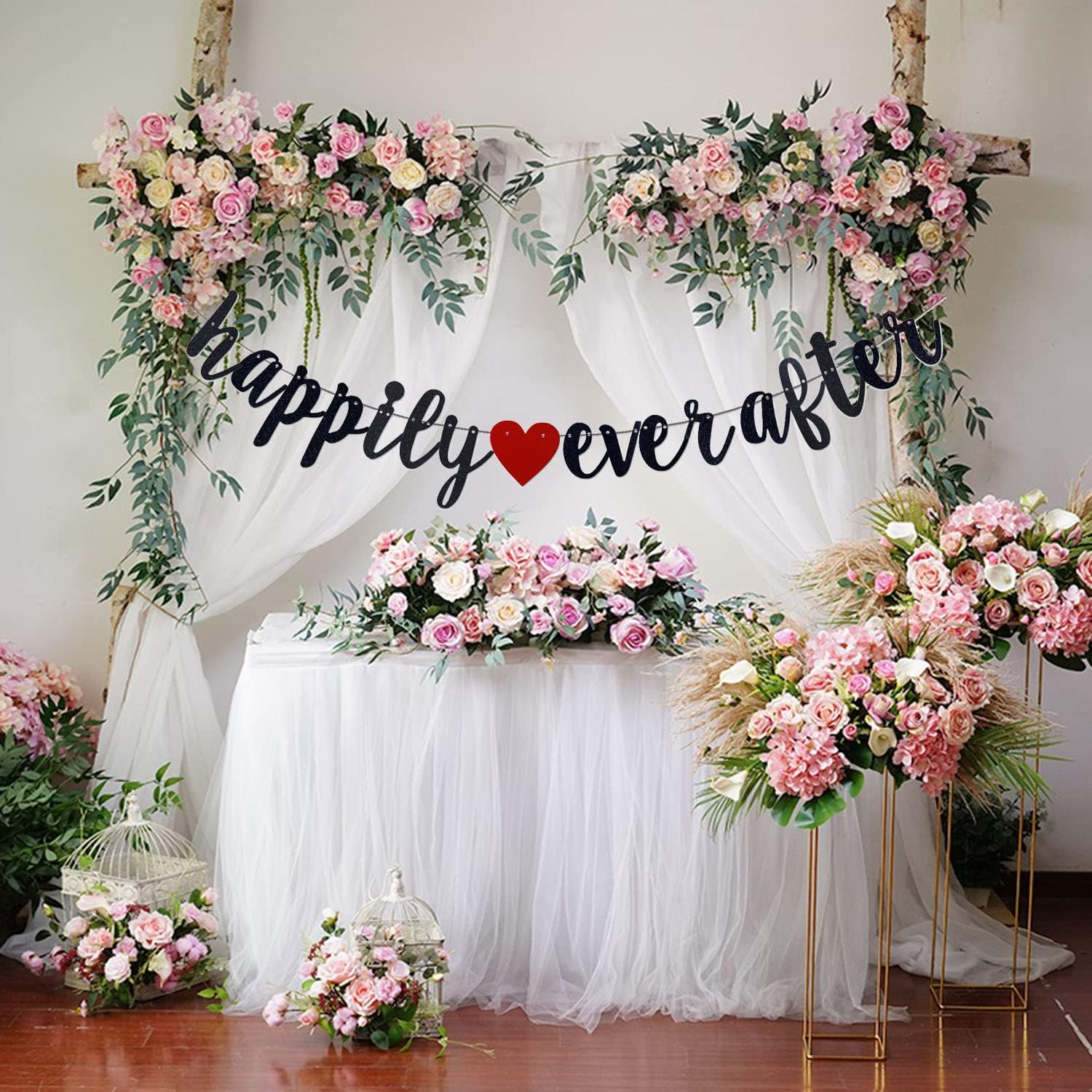 Happily Ever After Banner Black Glitter Wedding Bachelorette Decor