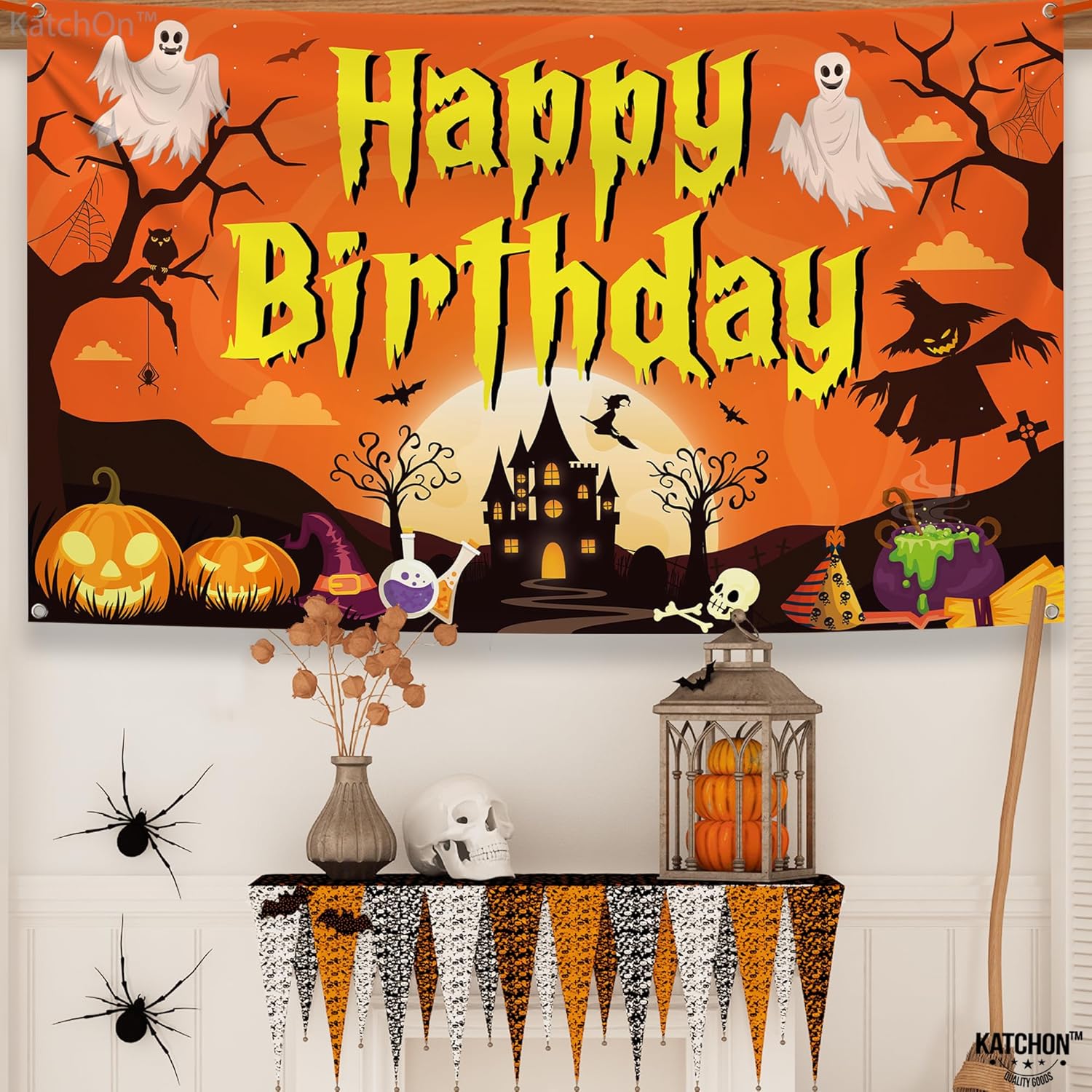 KatchOn Spooky Halloween Happy Birthday Banner - XtraLarge 72x44 Inch