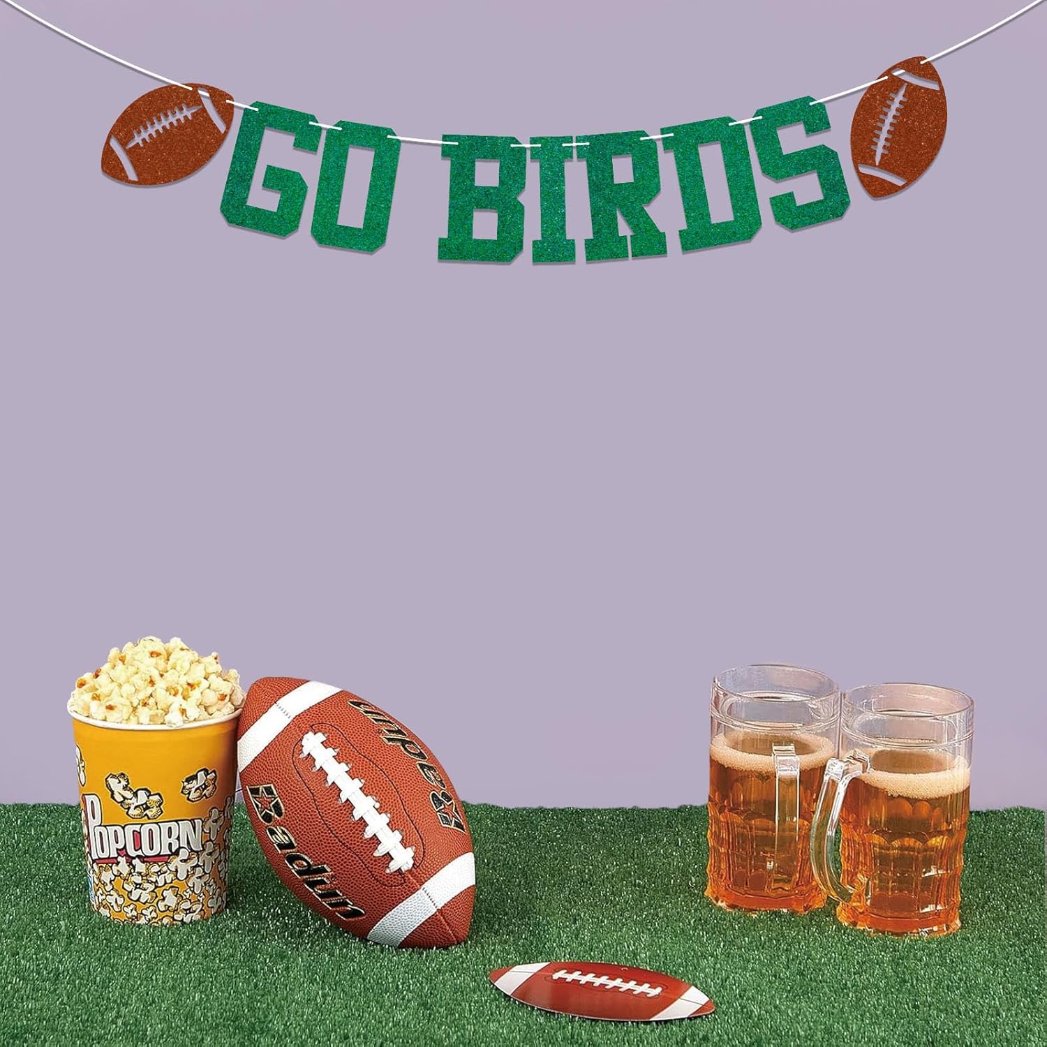 Go Birds Banner - Green Glitter Football Game Decor