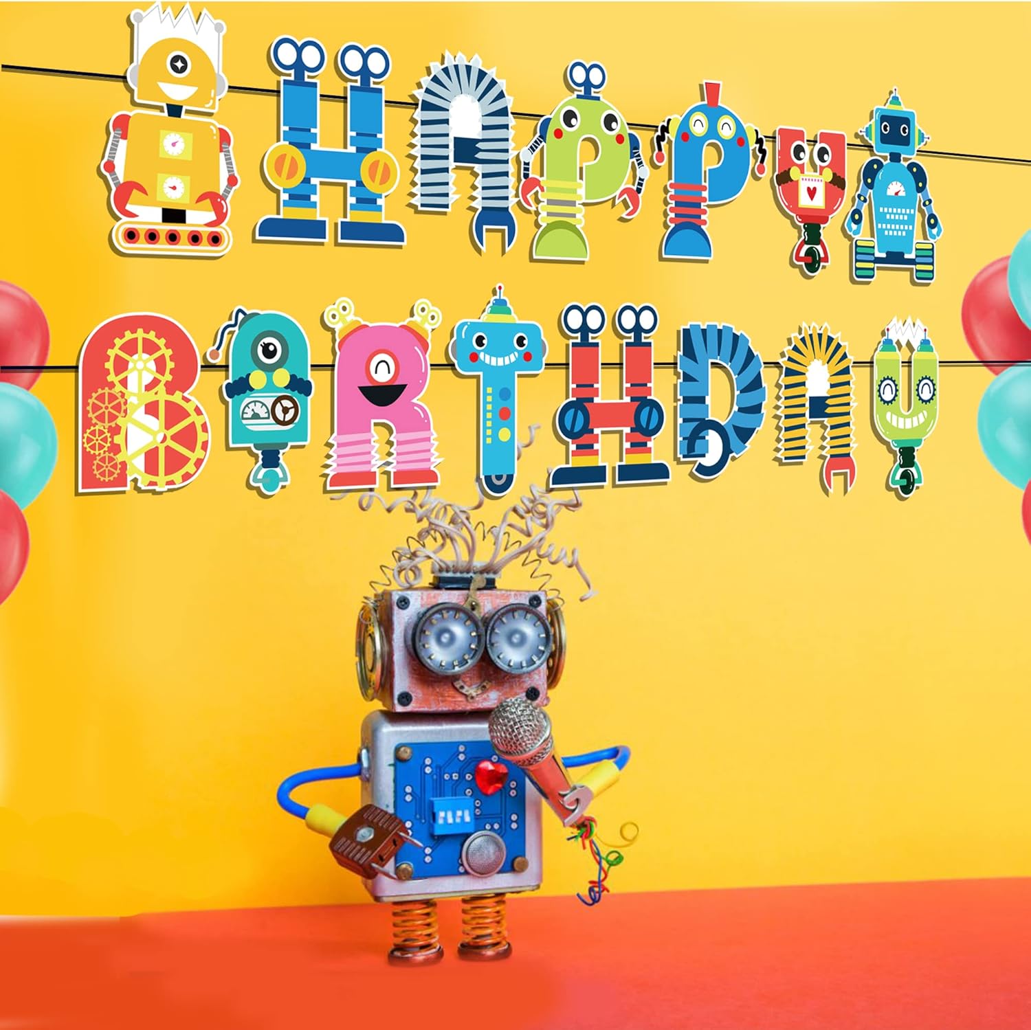 Robot Birthday Banner Happy Birthday Decor