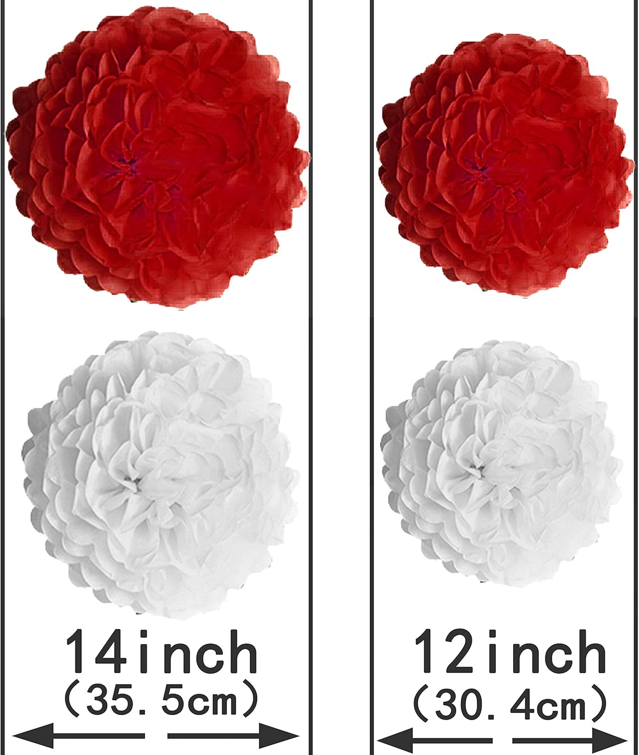 Red White Party Hanging Paper Fan Set - 10pcs