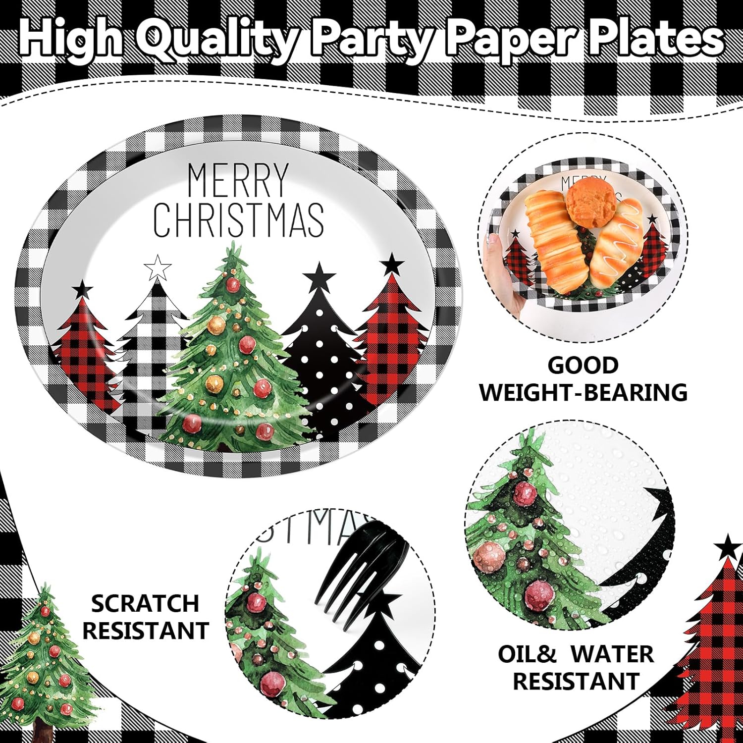 50Pcs Christmas Paper Oval Plates with Napkins