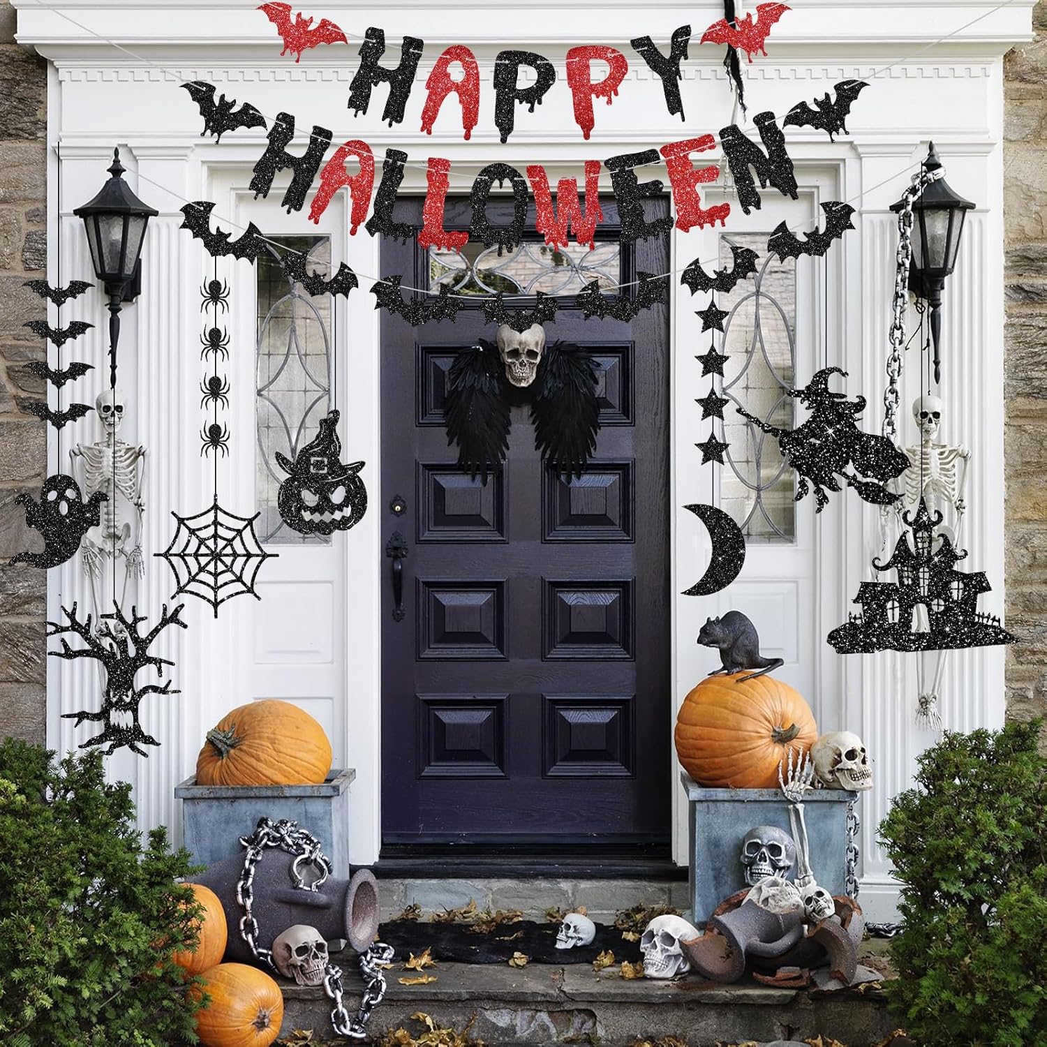 PatiCool Halloween Bats Banner and 7 Garland Decor Set