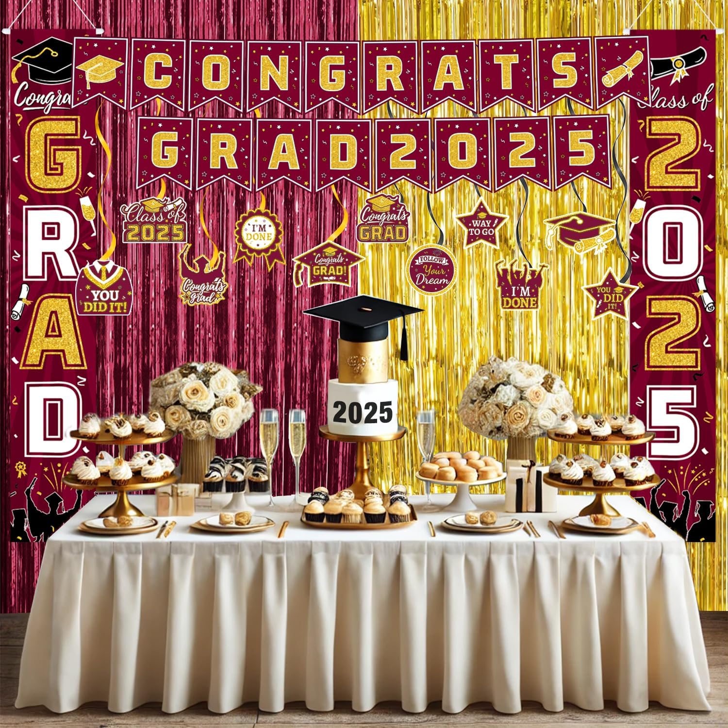 2025 Graduation Party Decorations Maroon Gold Set