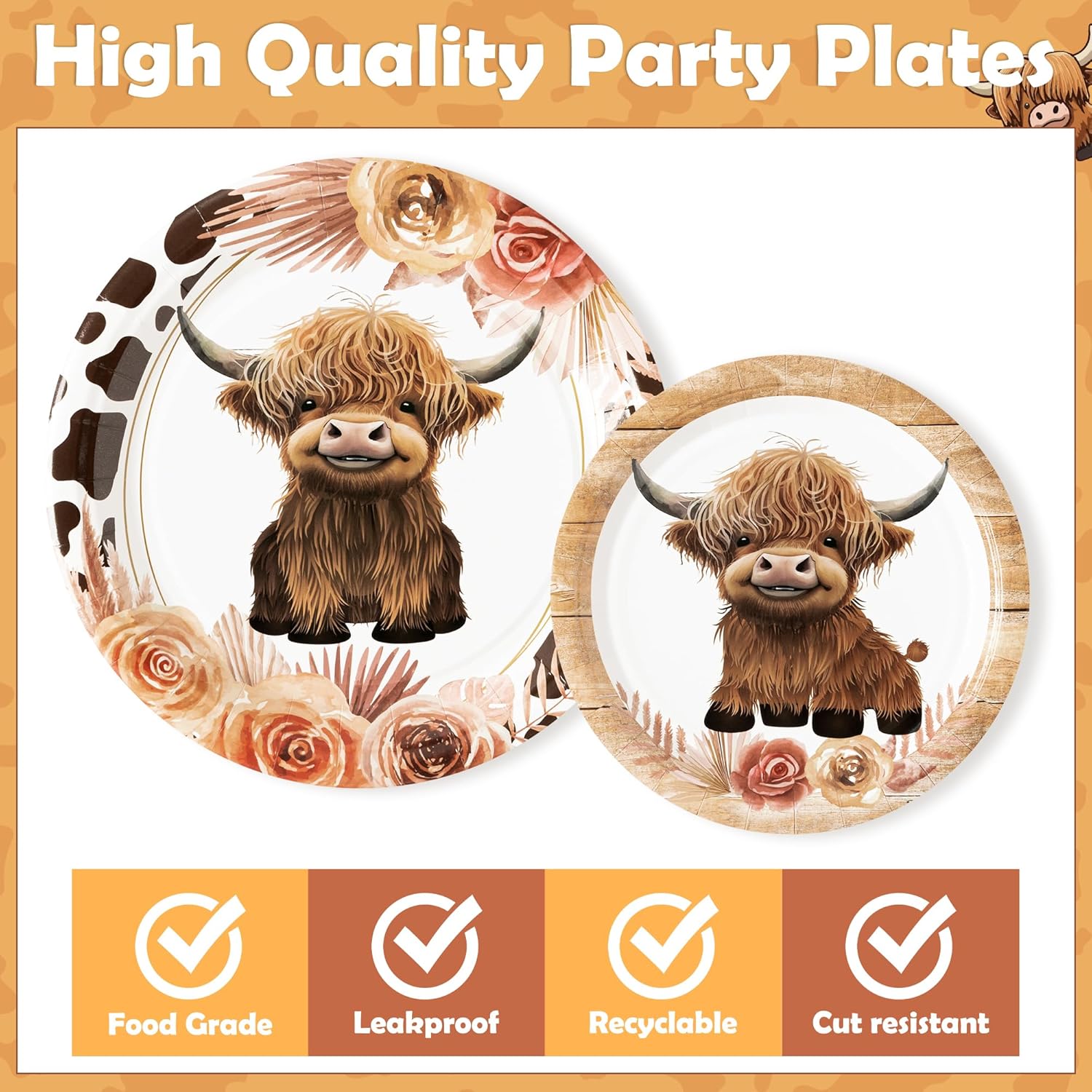 96Pcs Highland Cow Themed Party Tableware Set