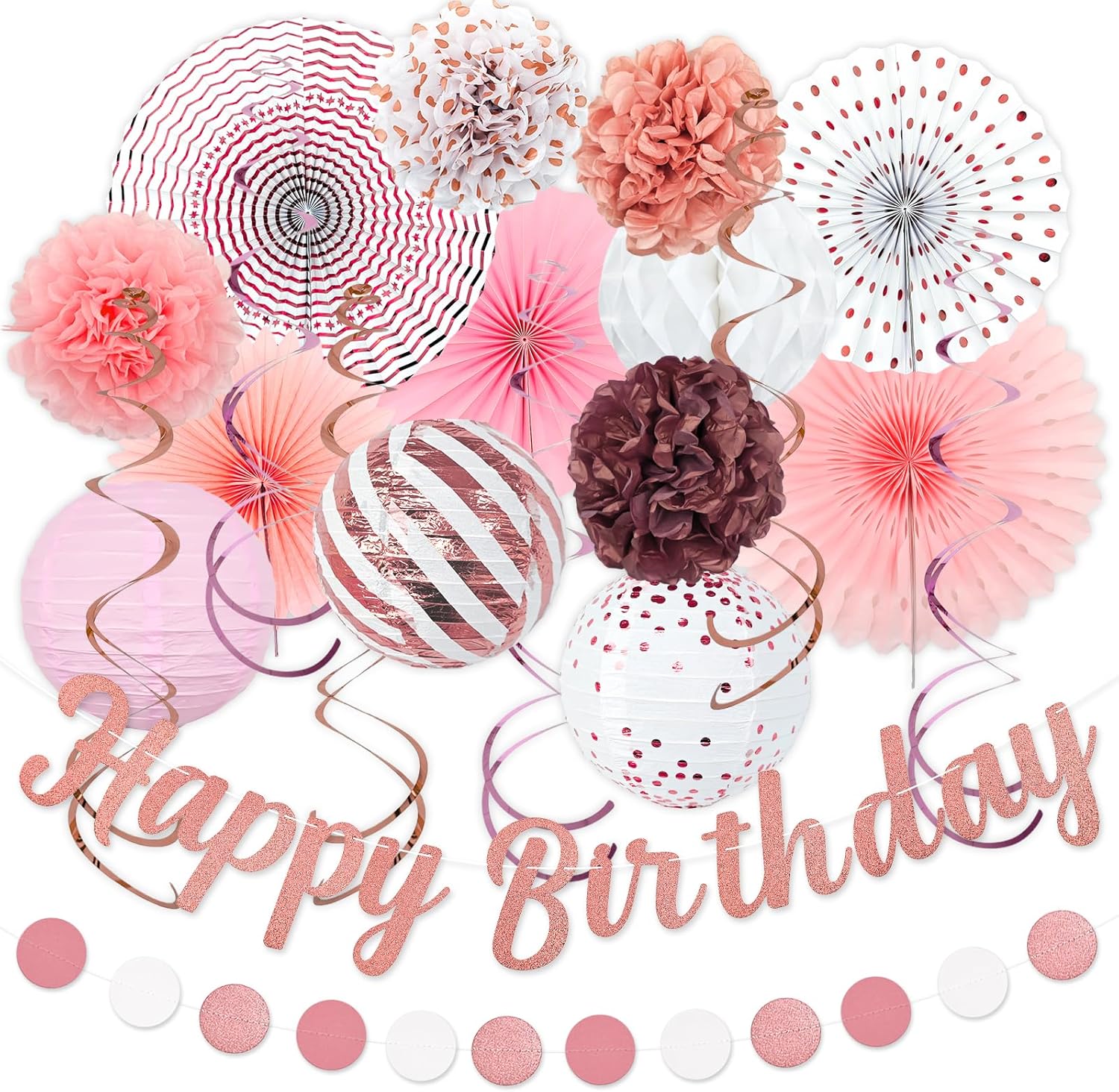 Pink White Rose Gold Birthday Party Decorations 21pcs