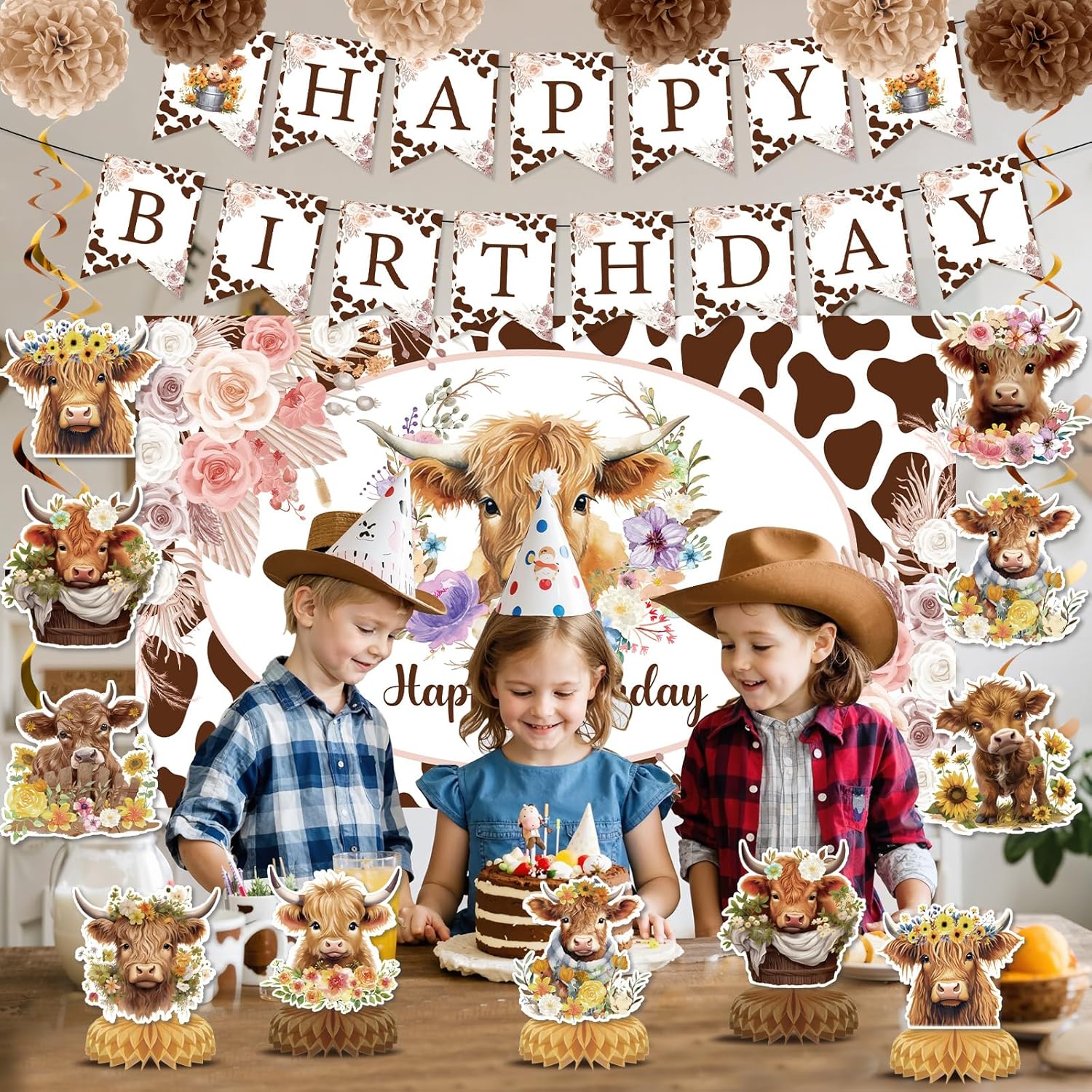 19pcs Highland Cow Party Decorations Set