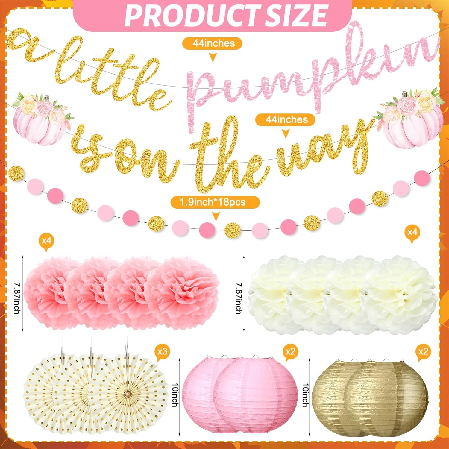 Little Pumpkin Fall Baby Shower Decor 15 Pcs Set Pink