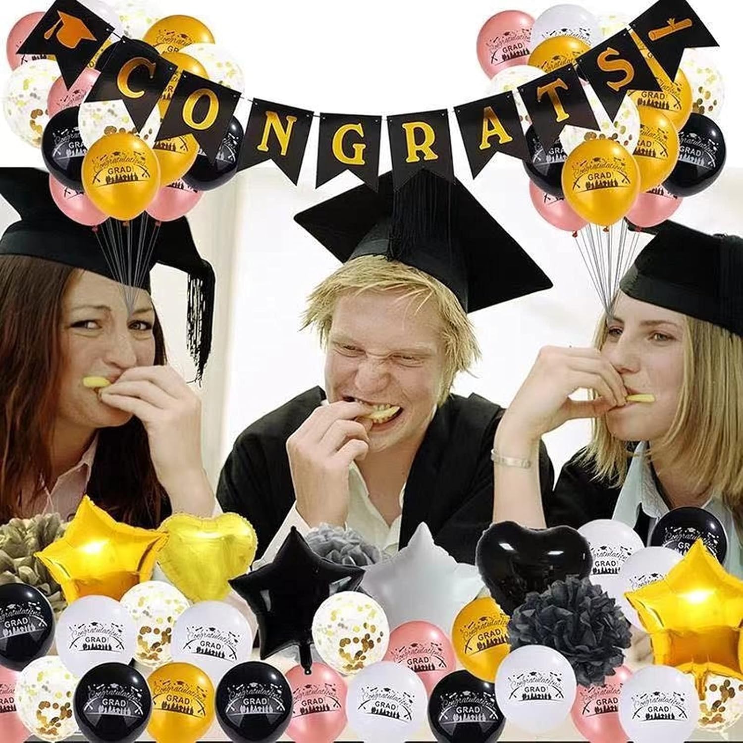 SHINsuke Graduation Party Supplies 48 Pcs Black Gold Decorations