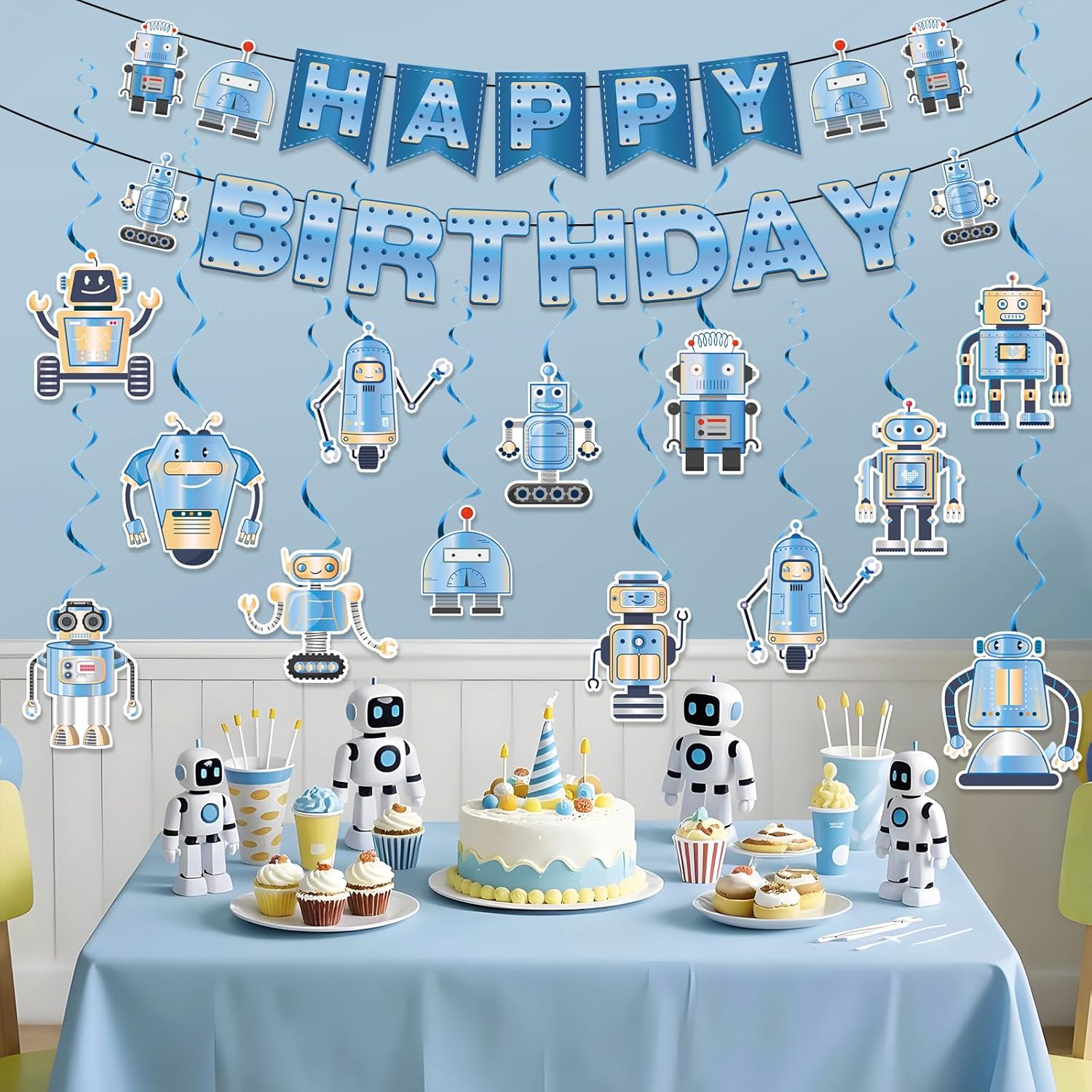 Robot Birthday Banner Decorations for Kids