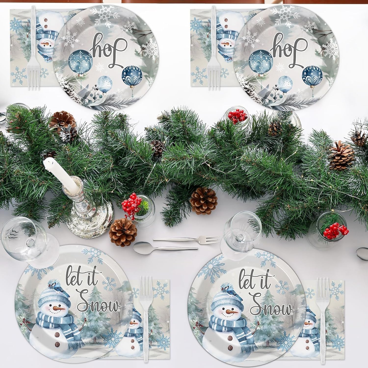 96pcs Christmas Party Plates and Napkins Set