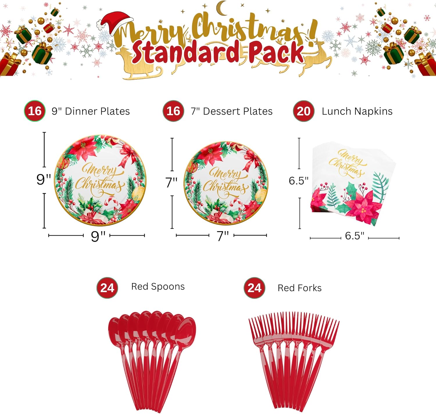 Christmas Party Standard Pack 100 Pieces for 16 Guests