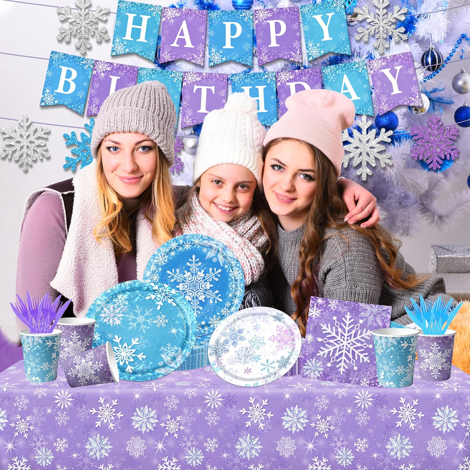143pcs Snowflake Themed Party Set for Winter Birthday
