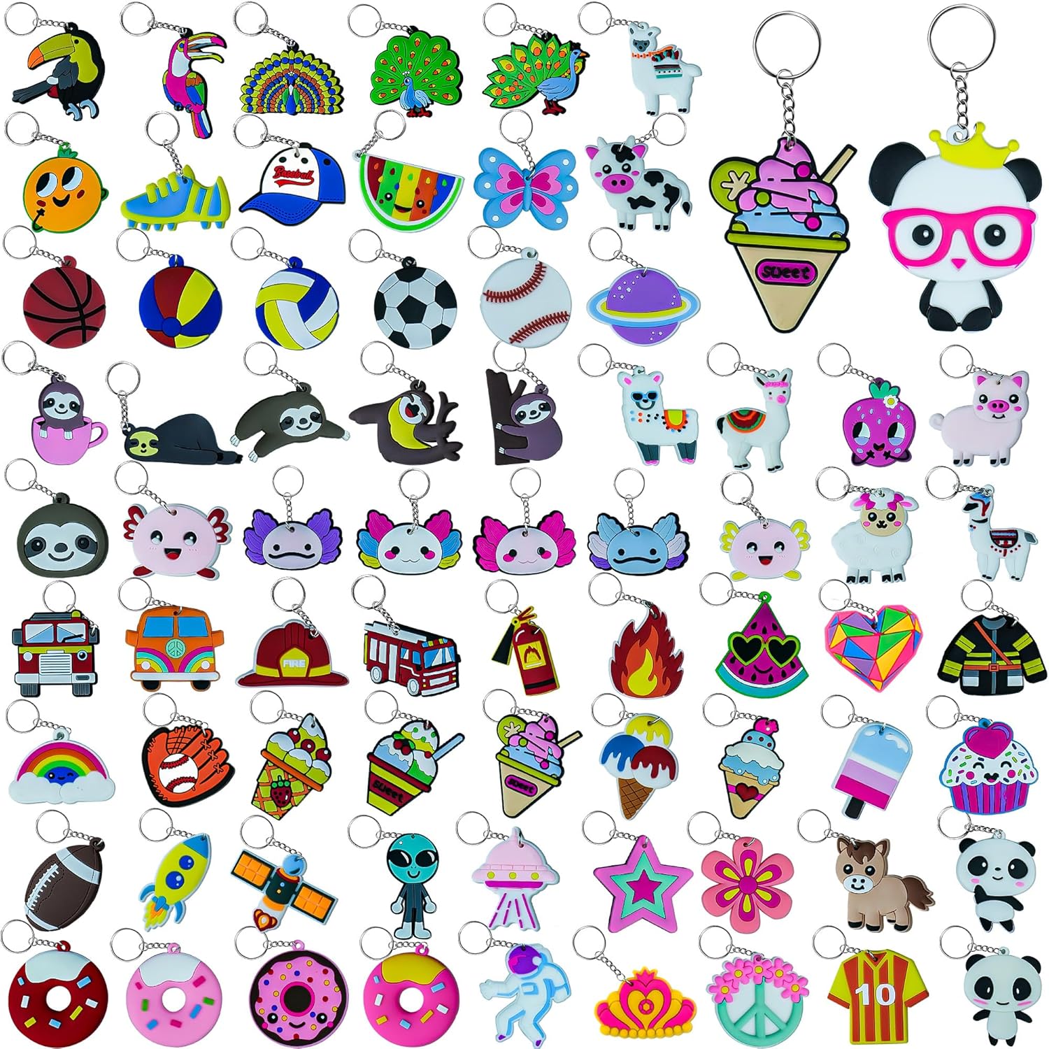 75PCS Cartoon Keychains Bulk for Kids