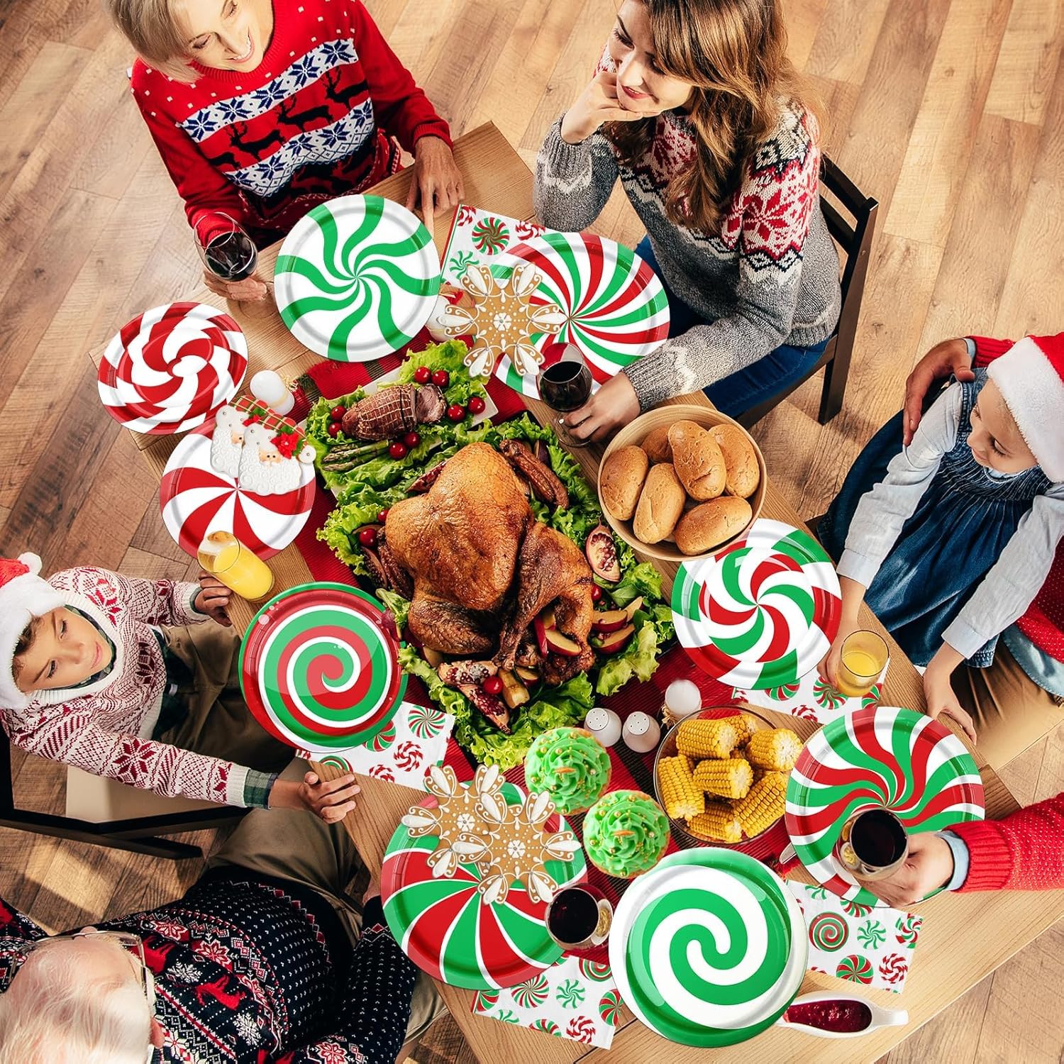 Christmas Candy Cane Plates and Napkins 60pcs Set