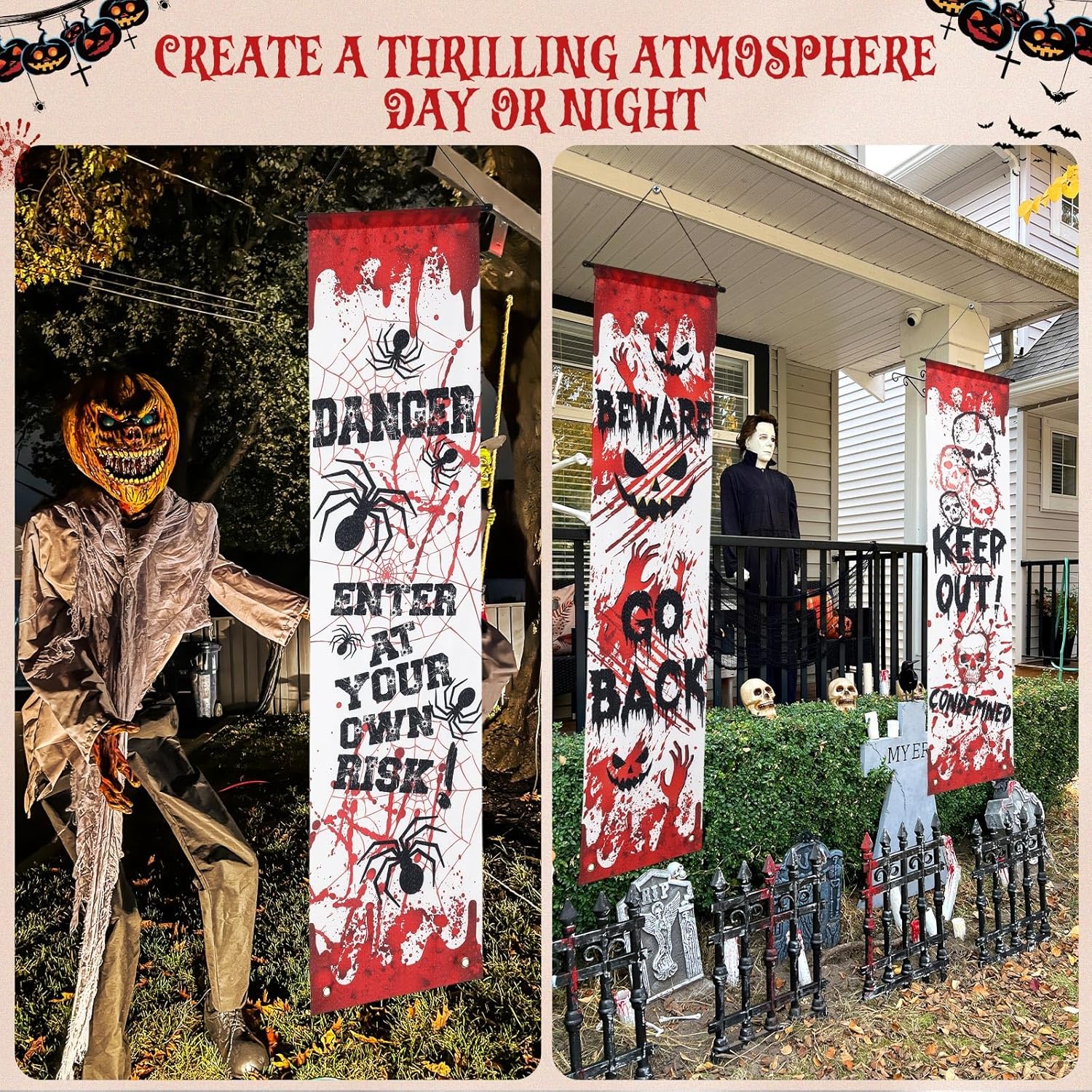 4 Pcs Halloween Bloody Banners for Party Decorations